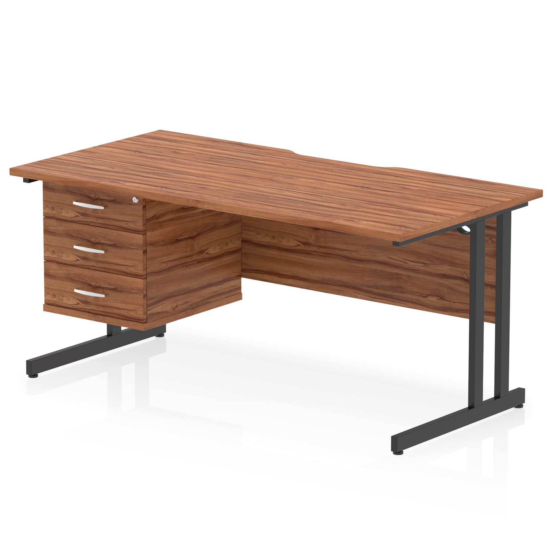Impulse Scalloped Edge 1600mm Cantilever Office Desk with Fixed 2 or 3 Drawer Pedestal, Multiple Desktop & Leg Colours, MFC, 10 Year Warranty, Self-Assembly