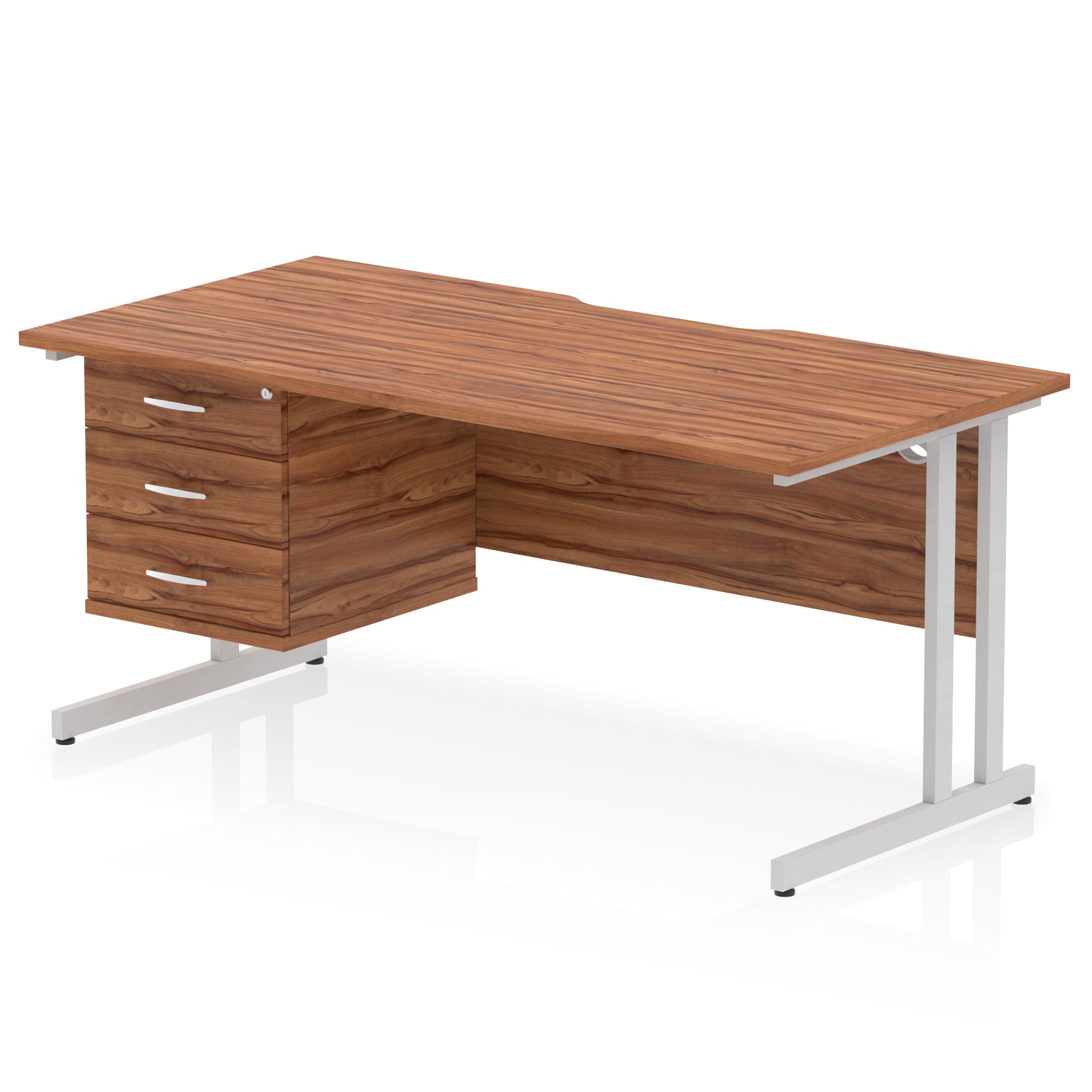 Impulse Scalloped Edge 1600mm Cantilever Office Desk with Fixed 2 or 3 Drawer Pedestal, Multiple Desktop & Leg Colours, MFC, 10 Year Warranty, Self-Assembly