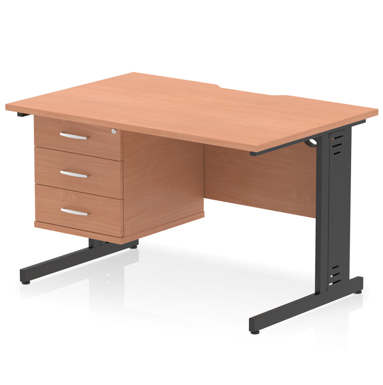 Impulse 1200mm Cable Managed Straight Desk with Single Fixed Pedestal, 2 or 3 Drawers, Multiple Top & Leg Colours, MFC, Self-Assembly, 10 Year Warranty