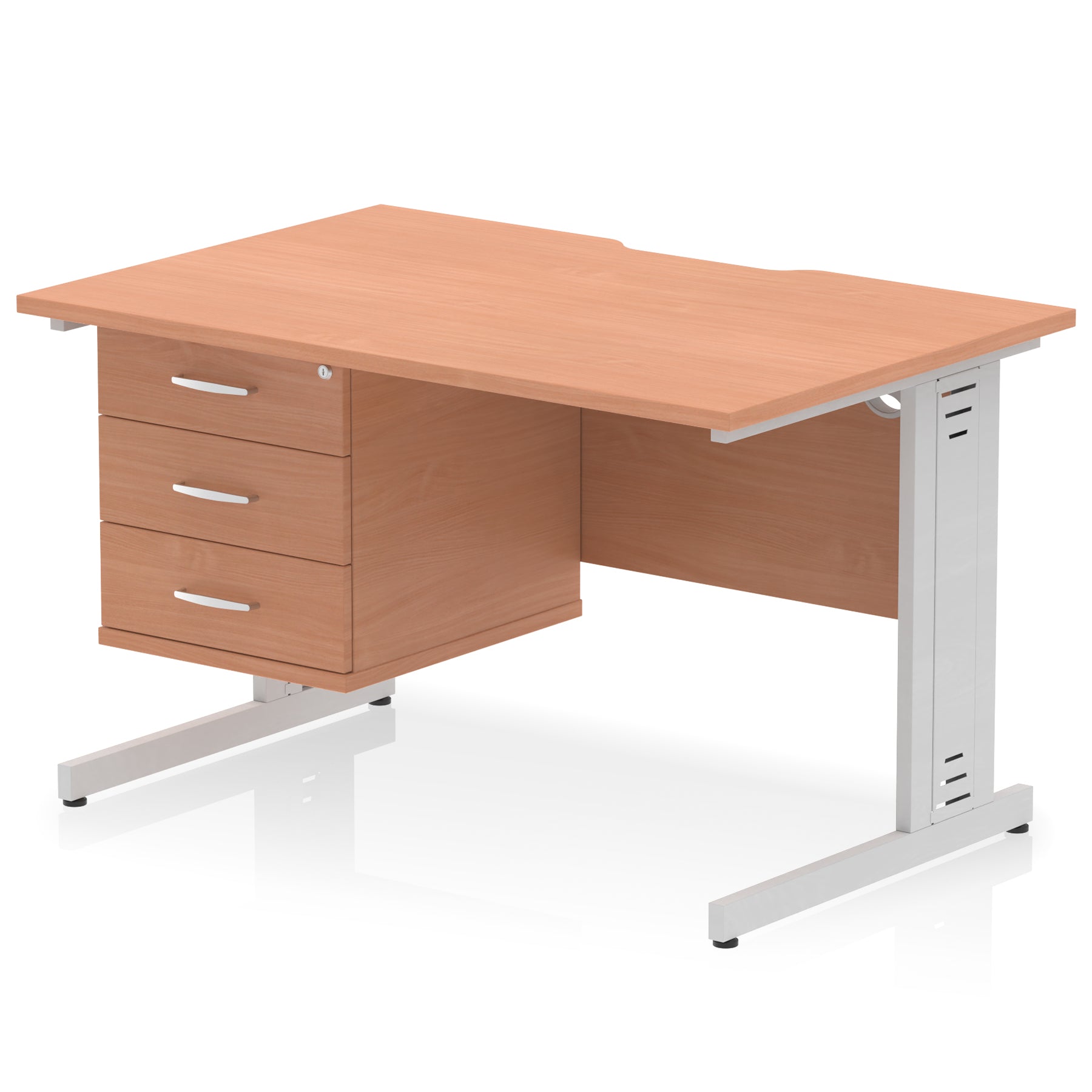 Impulse 1200mm Cable Managed Straight Desk with Single Fixed Pedestal, 2 or 3 Drawers, Multiple Top & Leg Colours, MFC, Self-Assembly, 10 Year Warranty