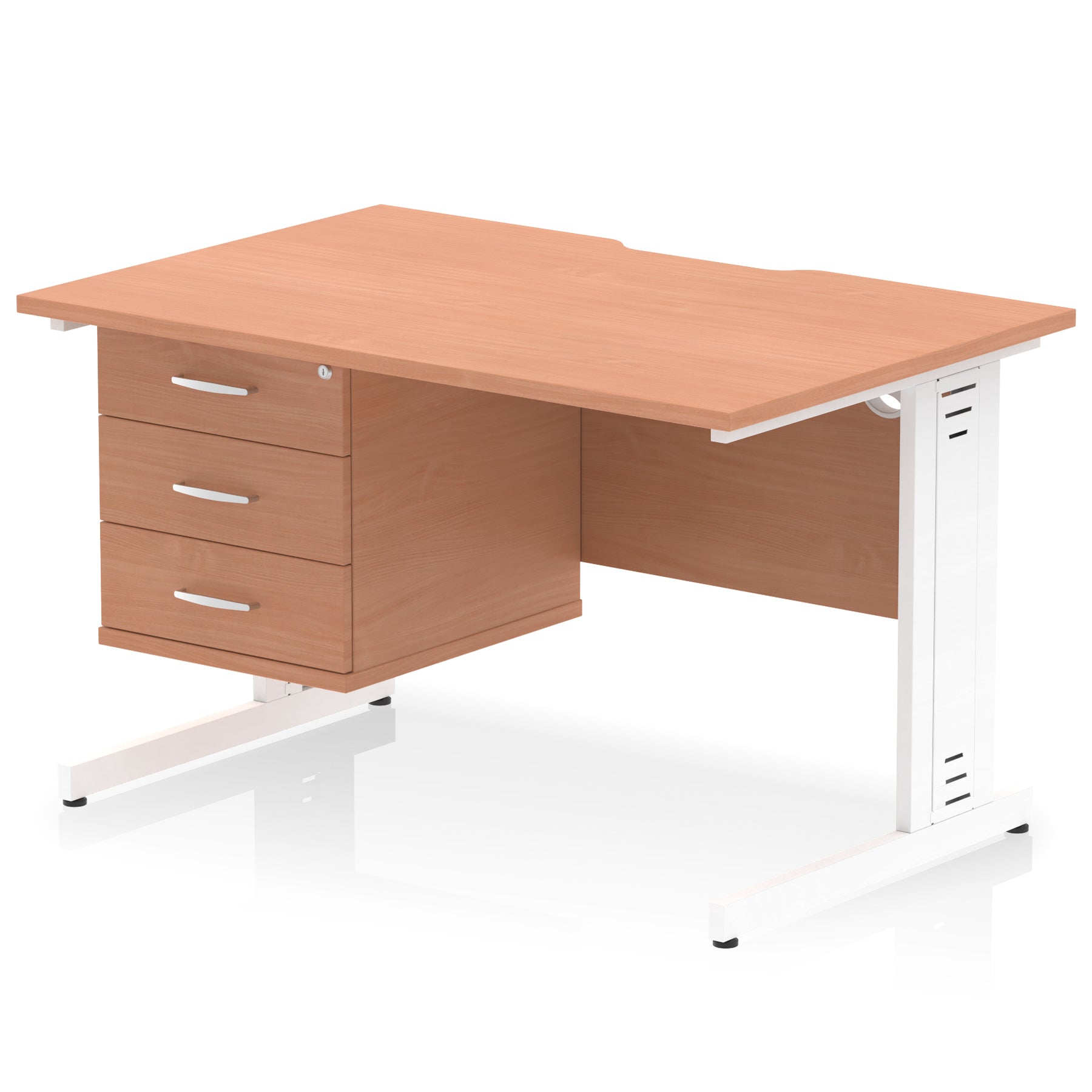 Impulse 1200mm Cable Managed Straight Desk with Single Fixed Pedestal, 2 or 3 Drawers, Multiple Top & Leg Colours, MFC, Self-Assembly, 10 Year Warranty