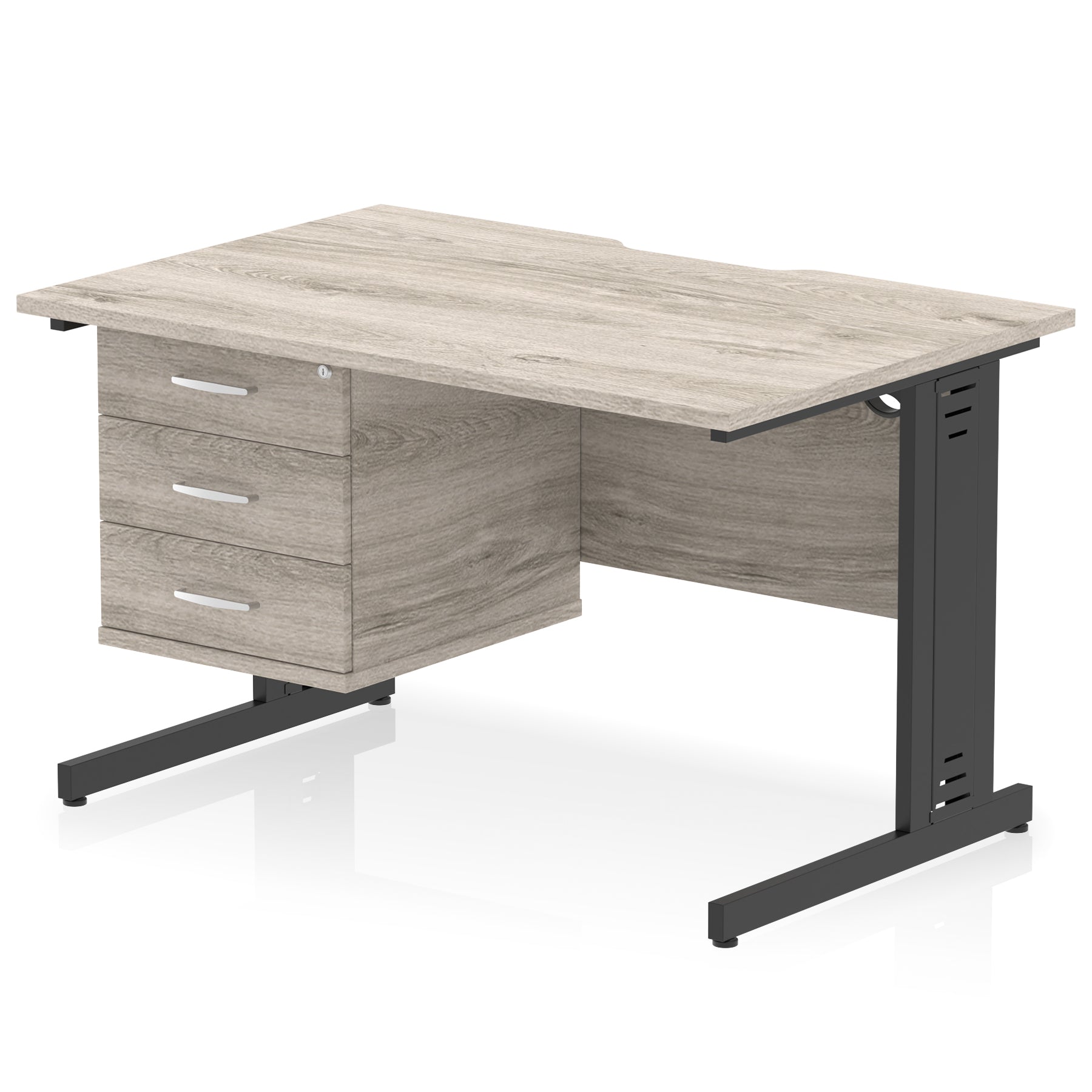 Impulse 1200mm Cable Managed Straight Desk with Single Fixed Pedestal, 2 or 3 Drawers, Multiple Top & Leg Colours, MFC, Self-Assembly, 10 Year Warranty