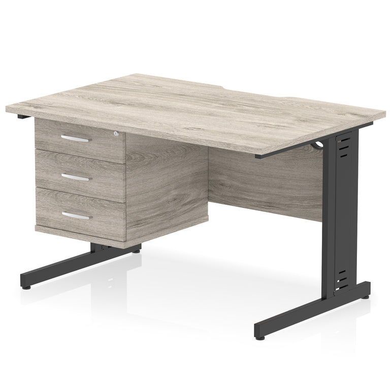 Impulse 1200mm Cable Managed Straight Desk with Single Fixed Pedestal, 2 or 3 Drawers, Multiple Top & Leg Colours, MFC, Self-Assembly, 10 Year Warranty