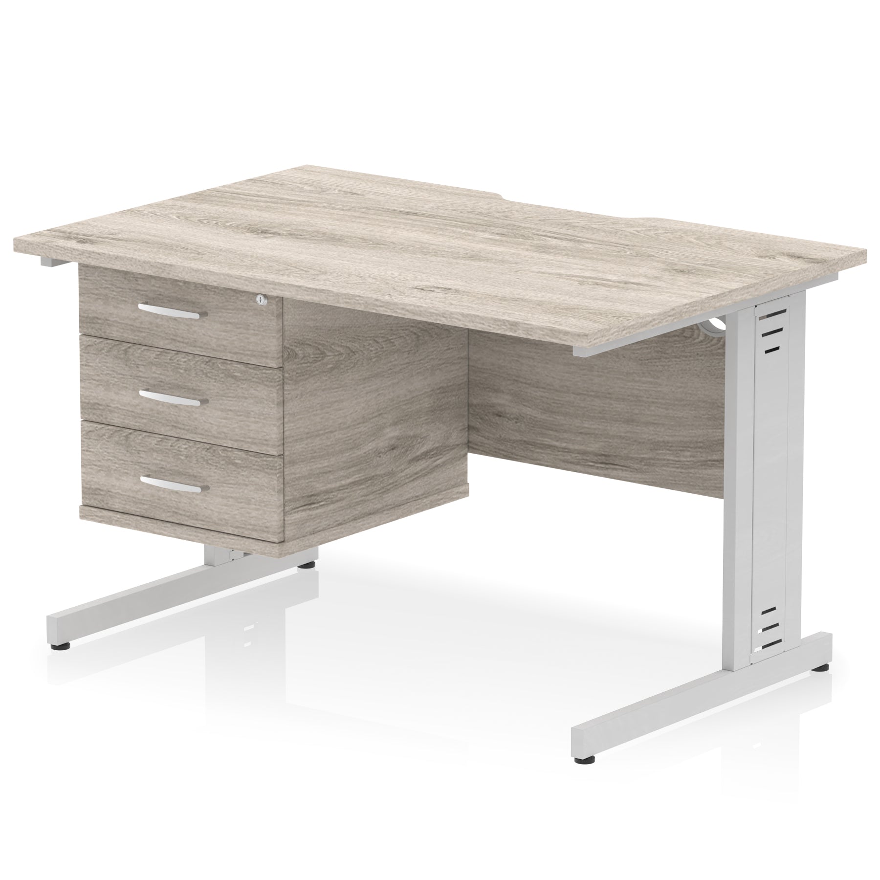 Impulse 1200mm Cable Managed Straight Desk with Single Fixed Pedestal, 2 or 3 Drawers, Multiple Top & Leg Colours, MFC, Self-Assembly, 10 Year Warranty