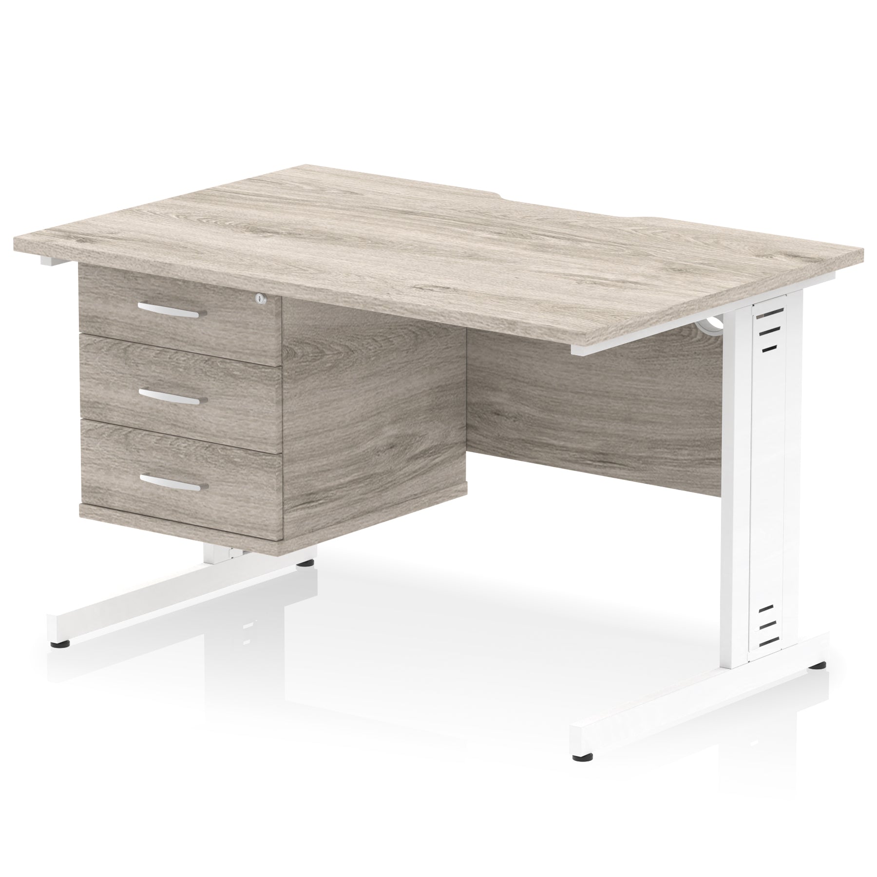 Impulse 1200mm Cable Managed Straight Desk with Single Fixed Pedestal, 2 or 3 Drawers, Multiple Top & Leg Colours, MFC, Self-Assembly, 10 Year Warranty