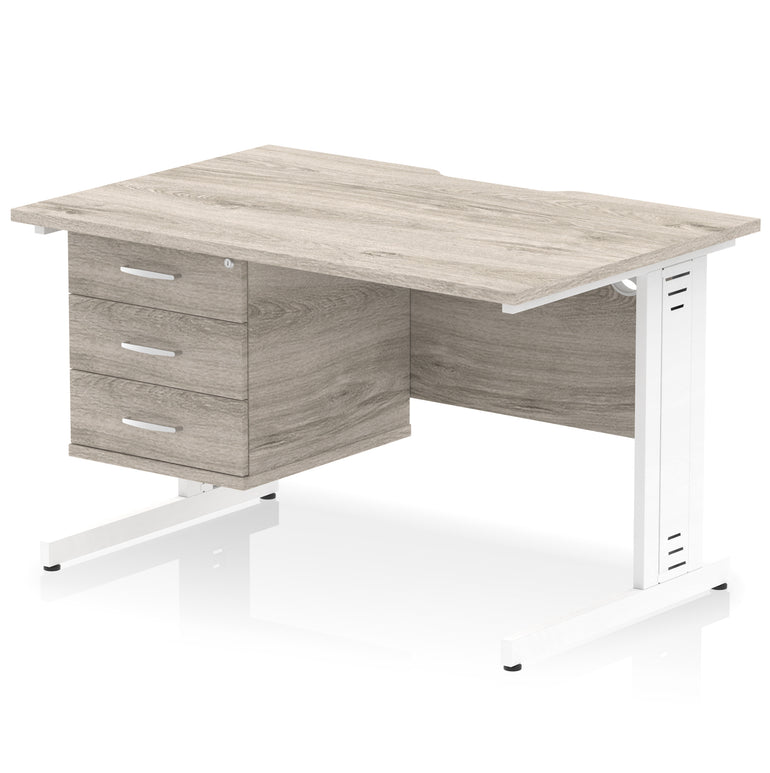 Impulse 1200mm Cable Managed Straight Desk with Single Fixed Pedestal, 2 or 3 Drawers, Multiple Top & Leg Colours, MFC, Self-Assembly, 10 Year Warranty