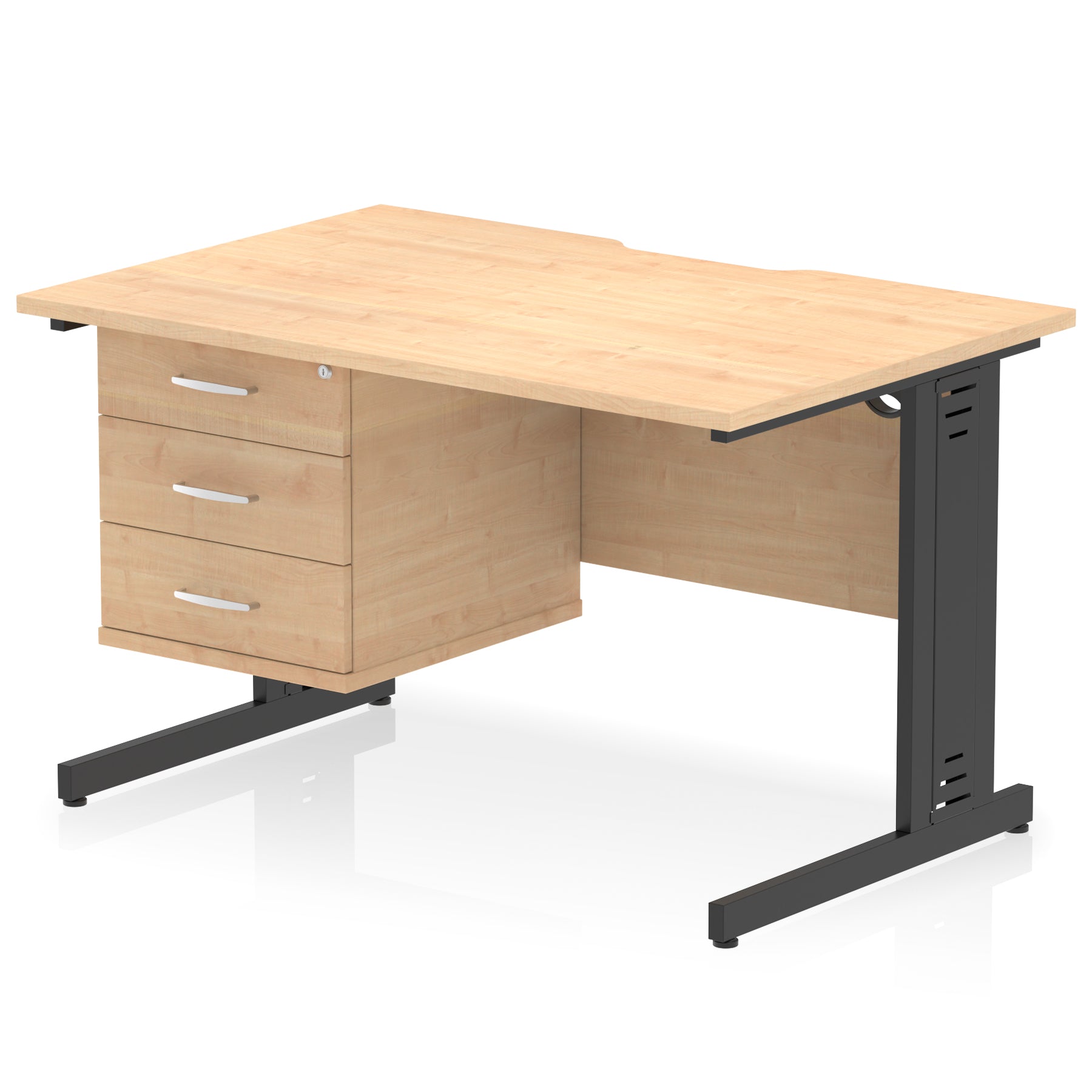 Impulse 1200mm Cable Managed Straight Desk with Single Fixed Pedestal, 2 or 3 Drawers, Multiple Top & Leg Colours, MFC, Self-Assembly, 10 Year Warranty