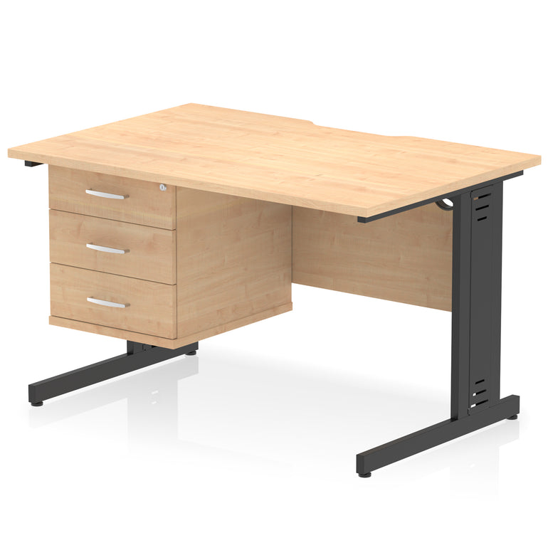 Impulse 1200mm Cable Managed Straight Desk with Single Fixed Pedestal, 2 or 3 Drawers, Multiple Top & Leg Colours, MFC, Self-Assembly, 10 Year Warranty