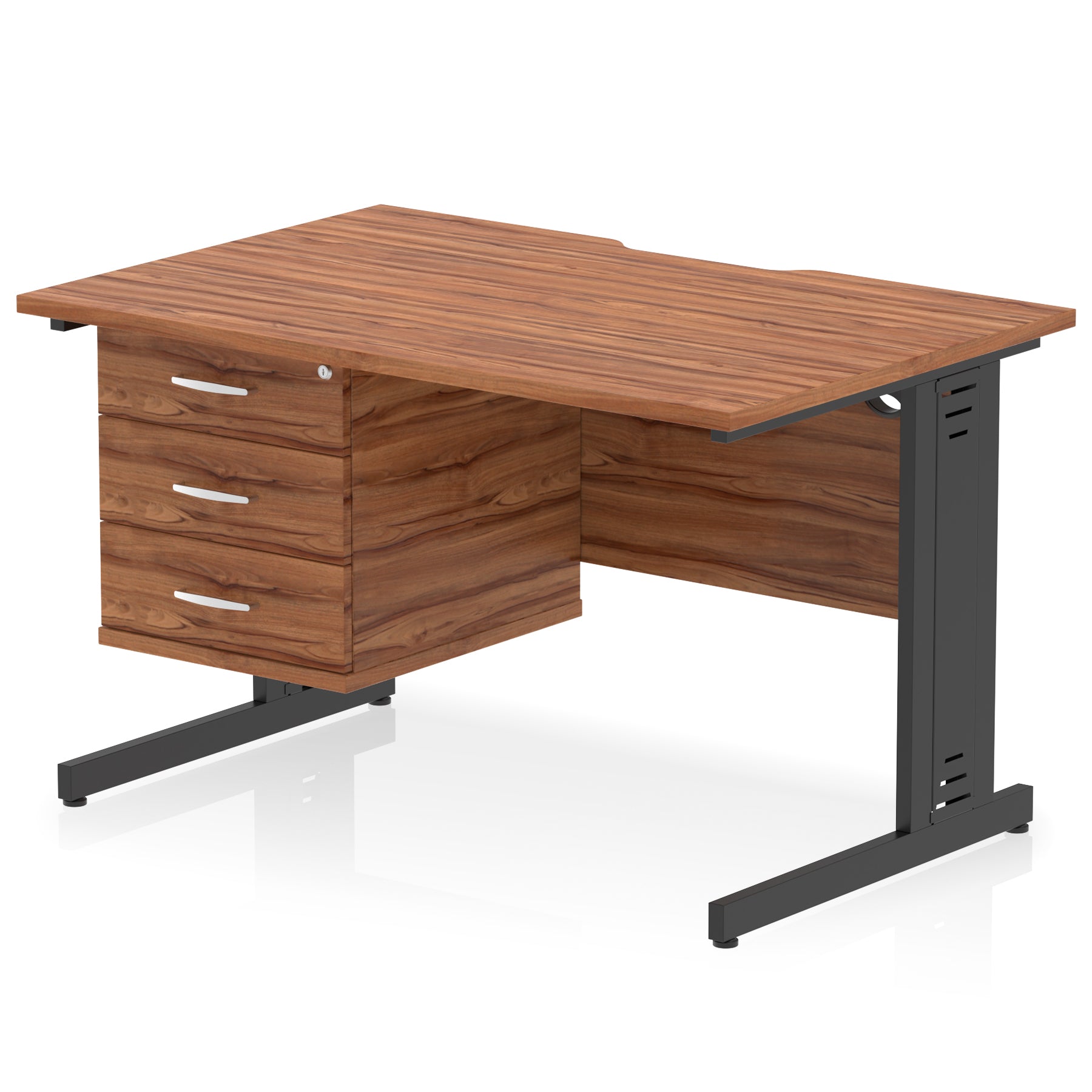 Impulse 1200mm Cable Managed Straight Desk with Single Fixed Pedestal, 2 or 3 Drawers, Multiple Top & Leg Colours, MFC, Self-Assembly, 10 Year Warranty