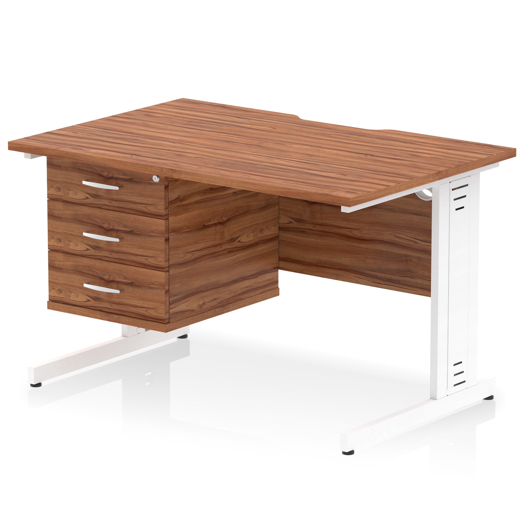 Impulse 1200mm Cable Managed Straight Desk with Single Fixed Pedestal, 2 or 3 Drawers, Multiple Top & Leg Colours, MFC, Self-Assembly, 10 Year Warranty