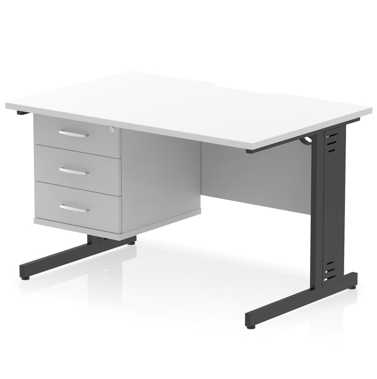 Impulse 1200mm Cable Managed Straight Desk with Single Fixed Pedestal, 2 or 3 Drawers, Multiple Top & Leg Colours, MFC, Self-Assembly, 10 Year Warranty