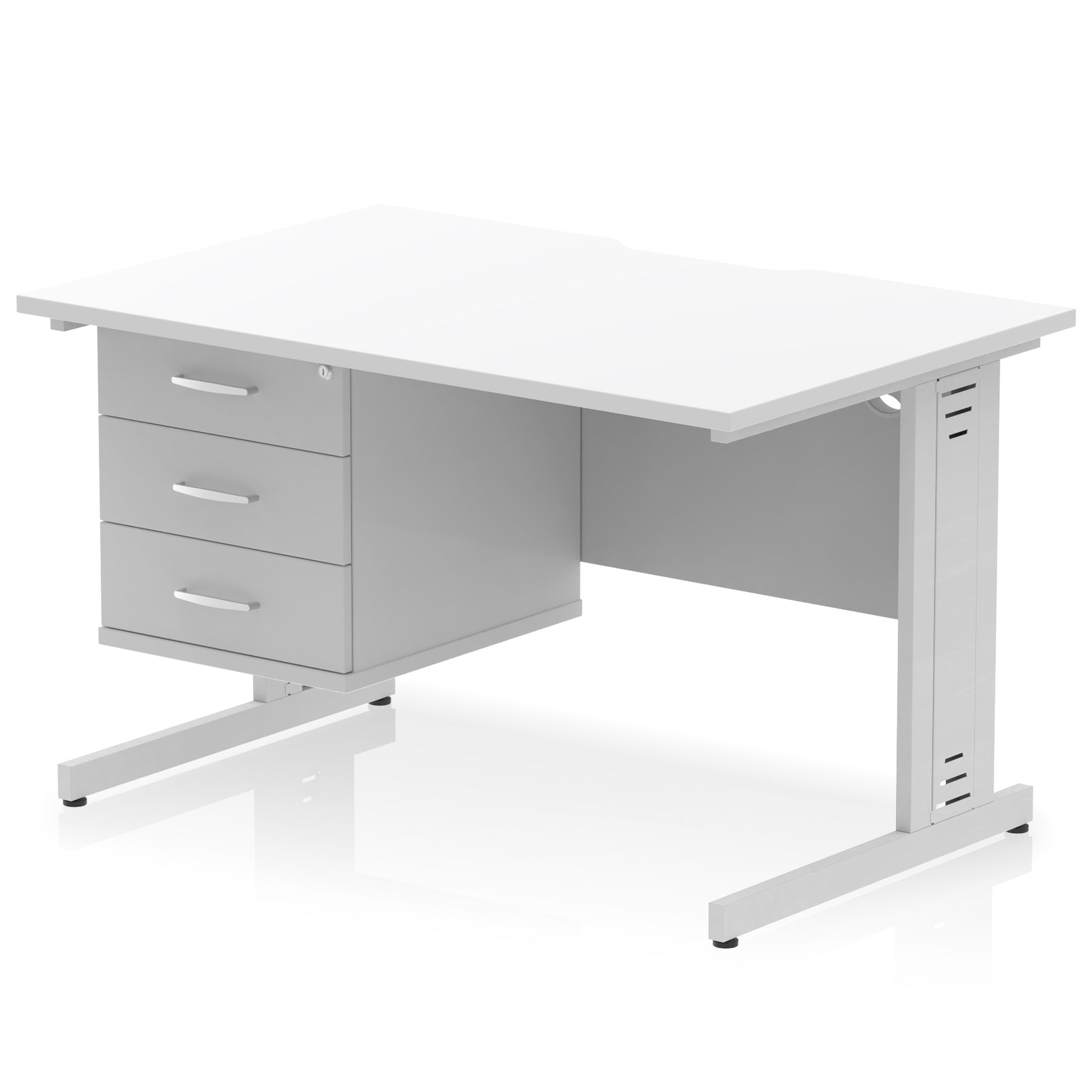 Impulse 1200mm Cable Managed Straight Desk with Single Fixed Pedestal, 2 or 3 Drawers, Multiple Top & Leg Colours, MFC, Self-Assembly, 10 Year Warranty
