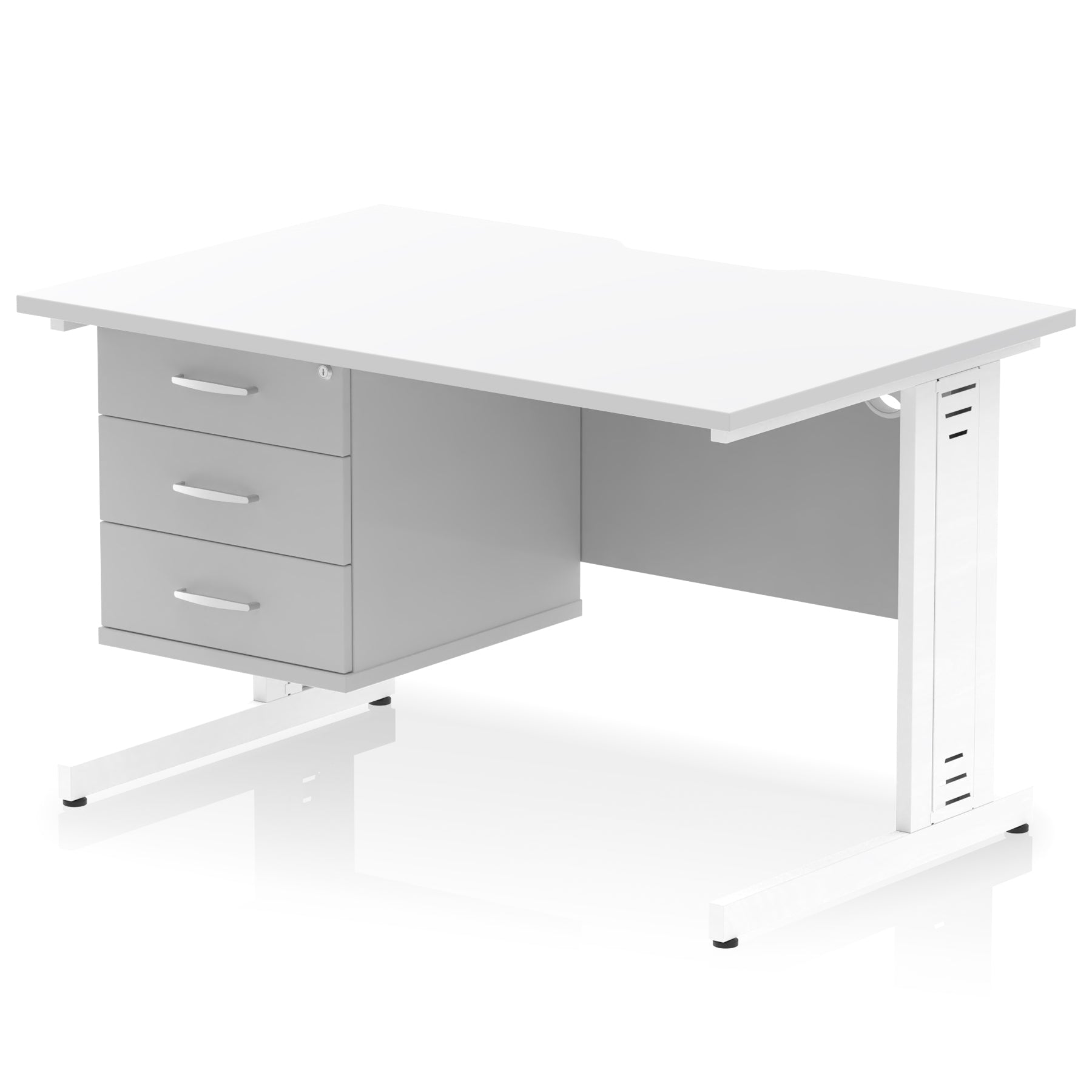 Impulse 1200mm Cable Managed Straight Desk with Single Fixed Pedestal, 2 or 3 Drawers, Multiple Top & Leg Colours, MFC, Self-Assembly, 10 Year Warranty