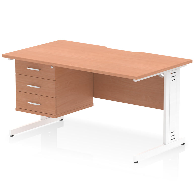 Impulse 1400mm Cable Managed Straight Office Desk with Single Fixed 2 or 3 Drawer Pedestal, Multiple Top & Leg Colours, Durable MFC, Self Assembly, 10 Year Warranty