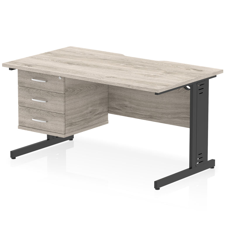Impulse 1400mm Cable Managed Straight Office Desk with Single Fixed 2 or 3 Drawer Pedestal, Multiple Top & Leg Colours, Durable MFC, Self Assembly, 10 Year Warranty