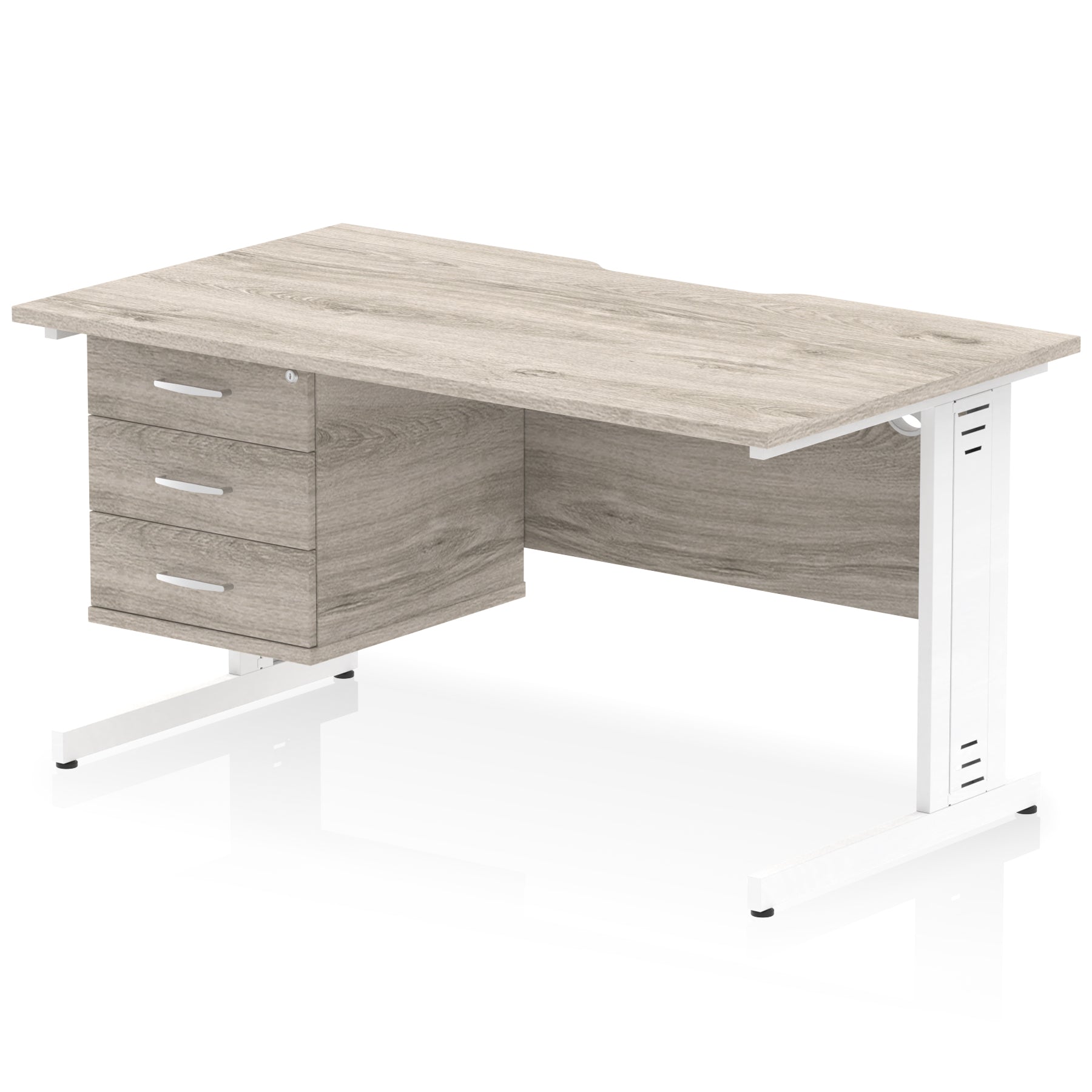 Impulse 1400mm Cable Managed Straight Office Desk with Single Fixed 2 or 3 Drawer Pedestal, Multiple Top & Leg Colours, Durable MFC, Self Assembly, 10 Year Warranty