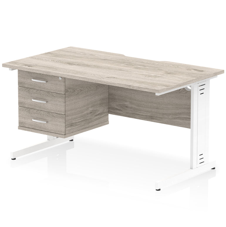 Impulse 1400mm Cable Managed Straight Office Desk with Single Fixed 2 or 3 Drawer Pedestal, Multiple Top & Leg Colours, Durable MFC, Self Assembly, 10 Year Warranty