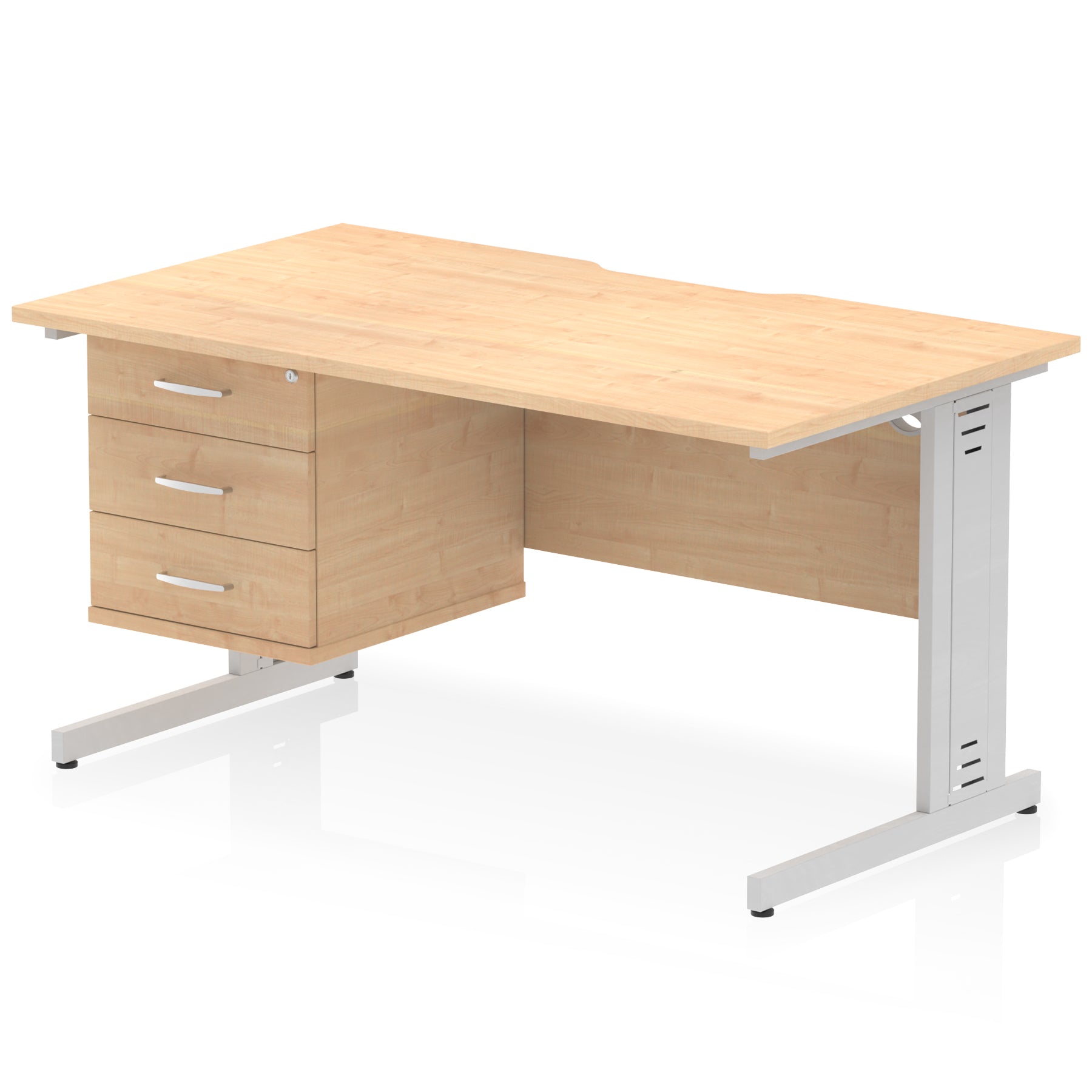 Impulse 1400mm Cable Managed Straight Office Desk with Single Fixed 2 or 3 Drawer Pedestal, Multiple Top & Leg Colours, Durable MFC, Self Assembly, 10 Year Warranty