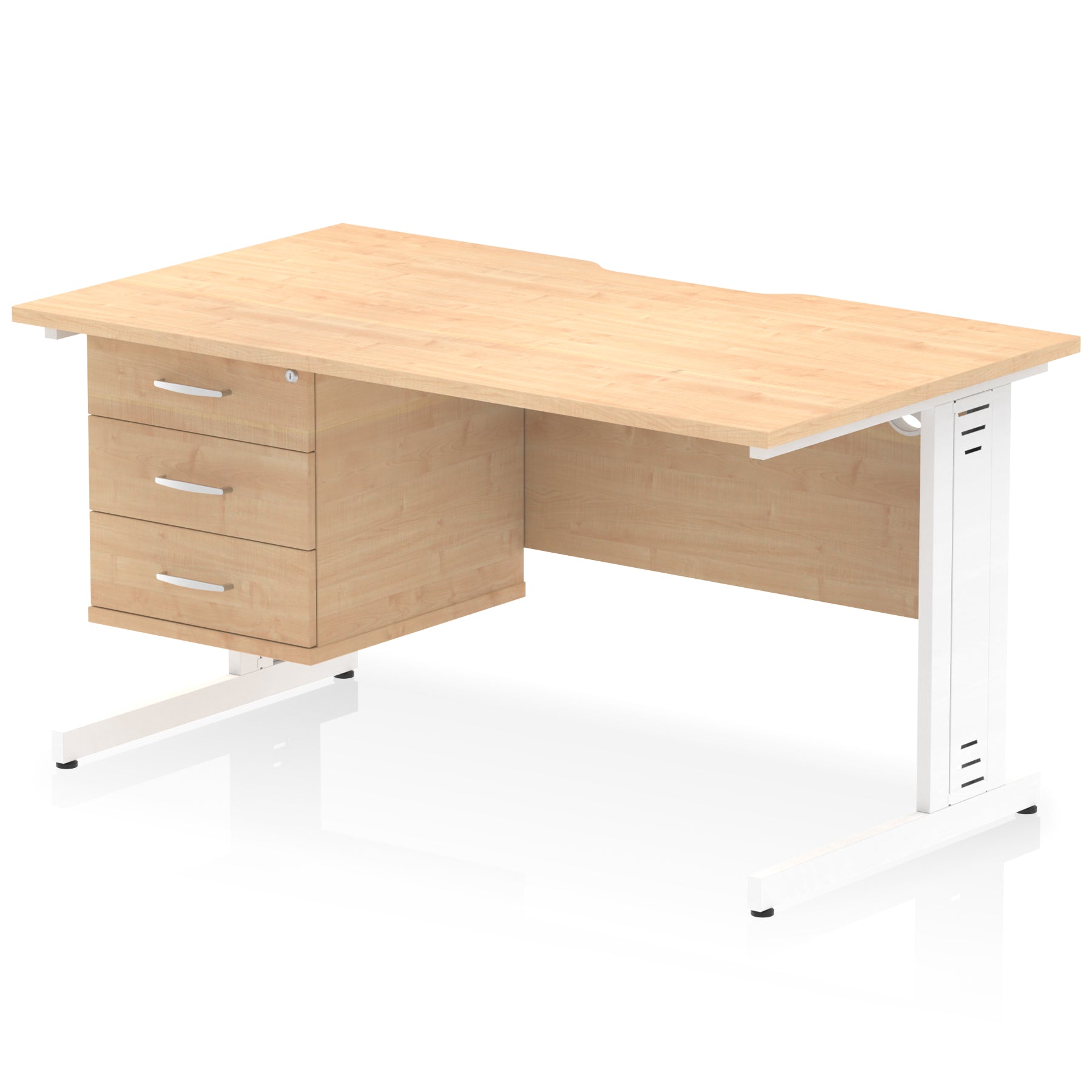 Impulse 1400mm Cable Managed Straight Office Desk with Single Fixed 2 or 3 Drawer Pedestal, Multiple Top & Leg Colours, Durable MFC, Self Assembly, 10 Year Warranty