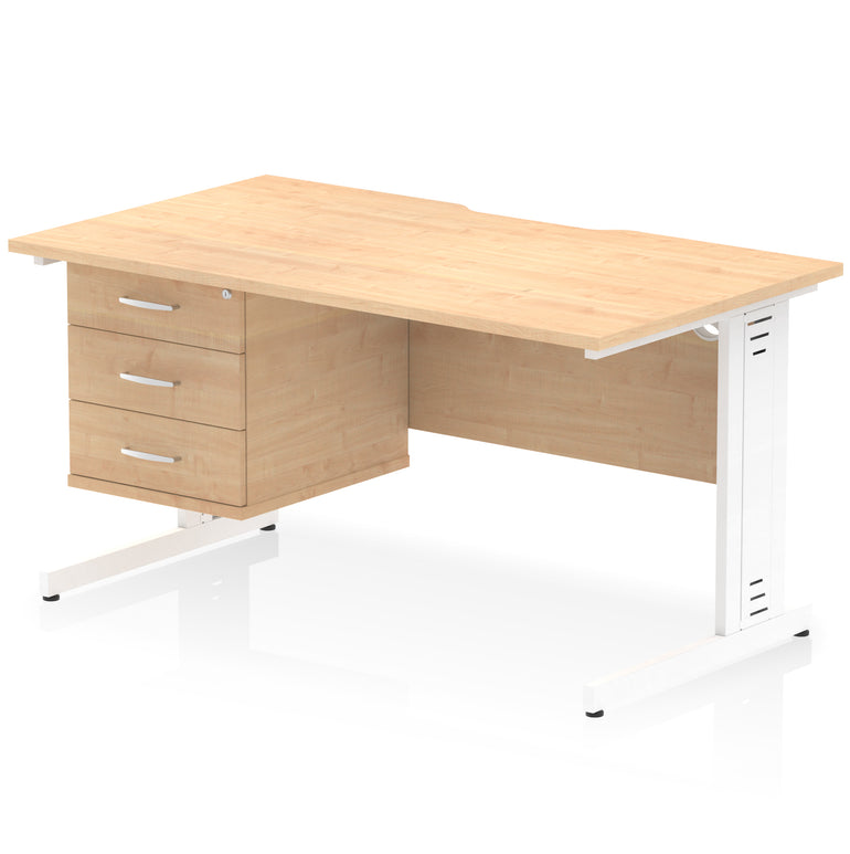 Impulse 1400mm Cable Managed Straight Office Desk with Single Fixed 2 or 3 Drawer Pedestal, Multiple Top & Leg Colours, Durable MFC, Self Assembly, 10 Year Warranty