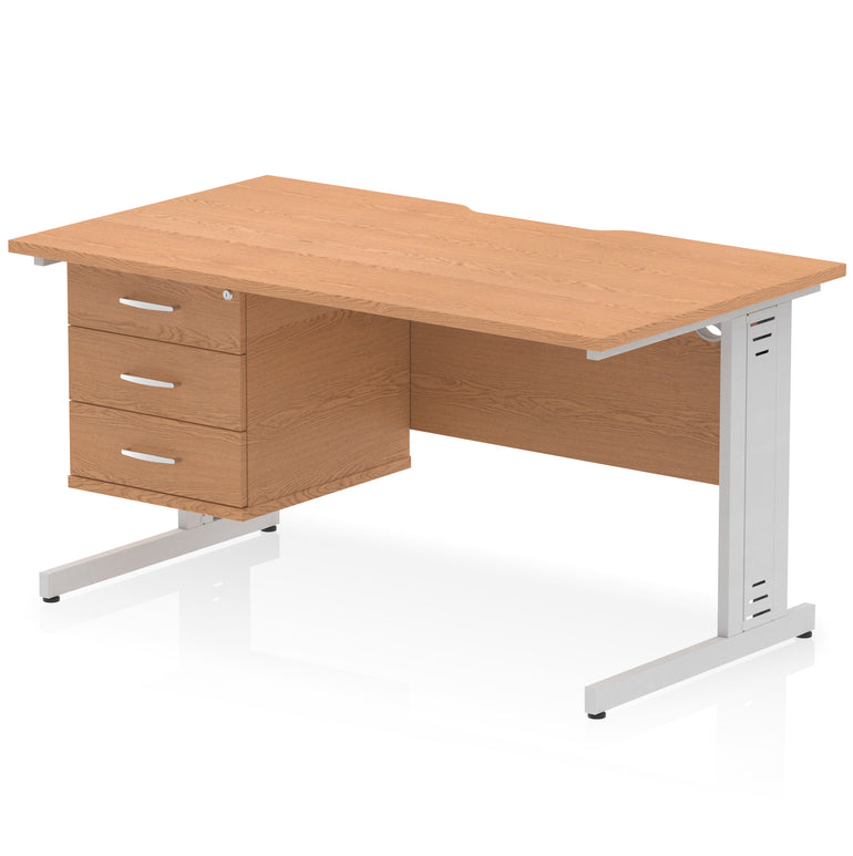 Impulse 1400mm Cable Managed Straight Office Desk with Single Fixed 2 or 3 Drawer Pedestal, Multiple Top & Leg Colours, Durable MFC, Self Assembly, 10 Year Warranty