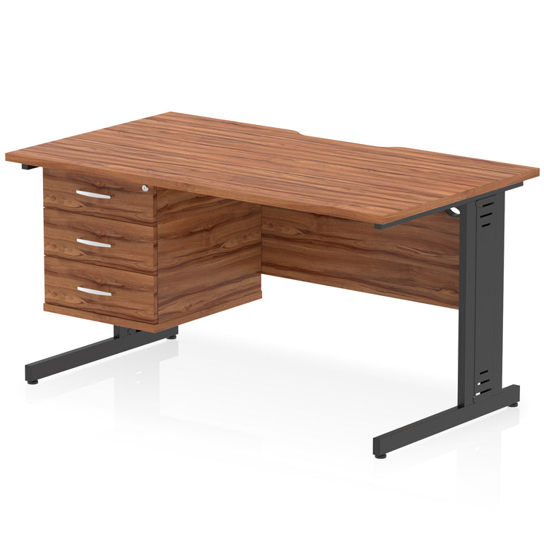 Impulse 1400mm Cable Managed Straight Office Desk with Single Fixed 2 or 3 Drawer Pedestal, Multiple Top & Leg Colours, Durable MFC, Self Assembly, 10 Year Warranty