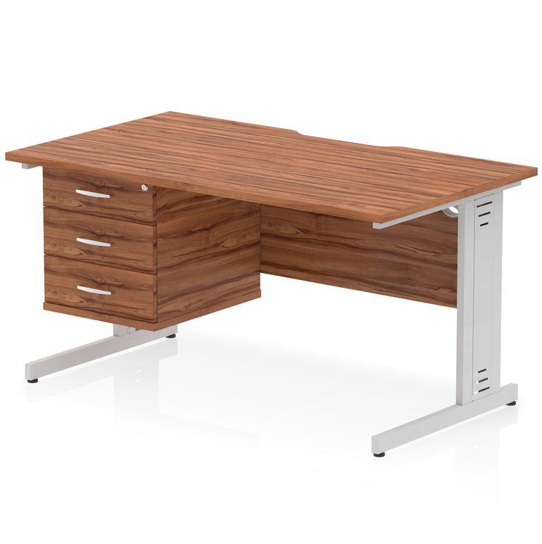 Impulse 1400mm Cable Managed Straight Office Desk with Single Fixed 2 or 3 Drawer Pedestal, Multiple Top & Leg Colours, Durable MFC, Self Assembly, 10 Year Warranty