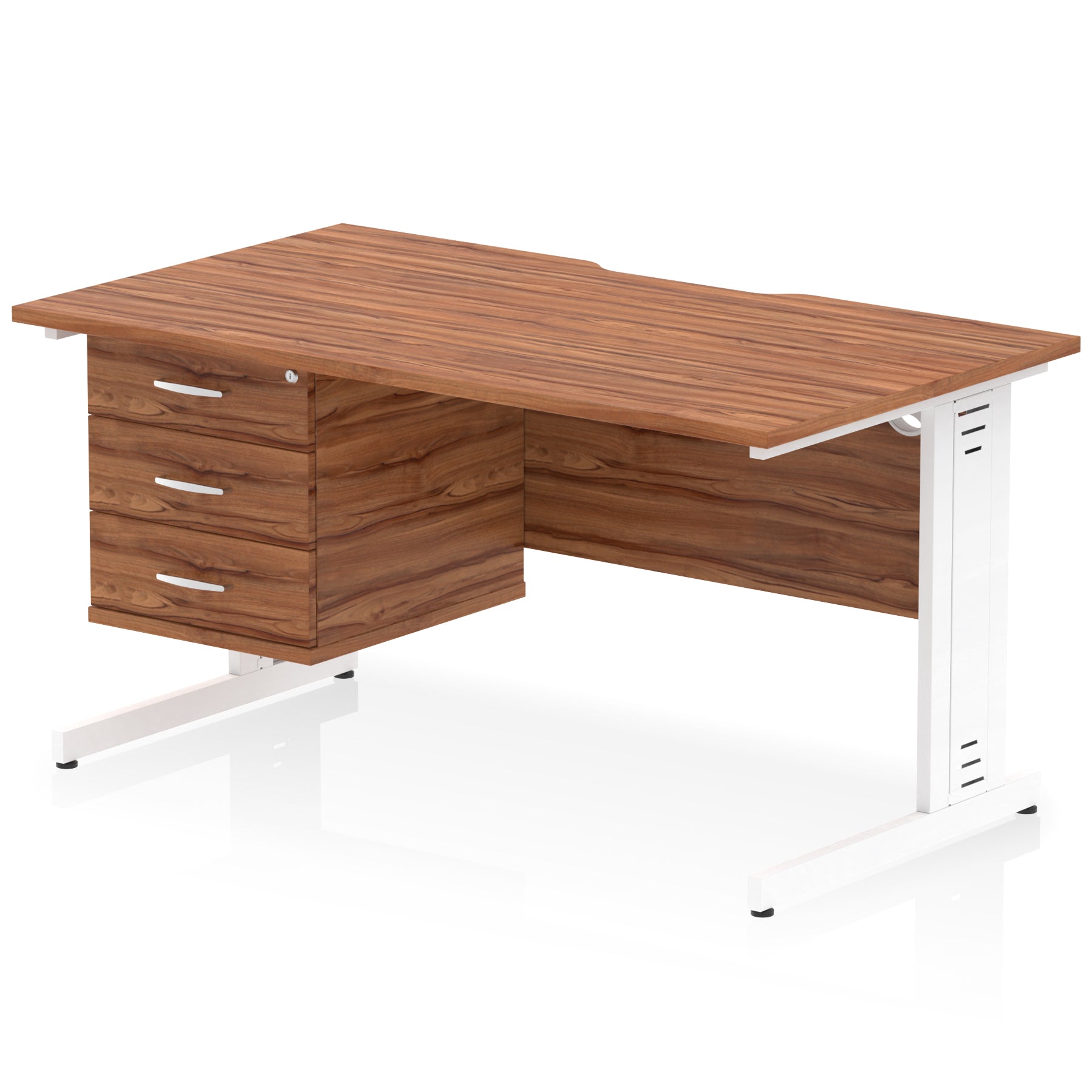 Impulse 1400mm Cable Managed Straight Office Desk with Single Fixed 2 or 3 Drawer Pedestal, Multiple Top & Leg Colours, Durable MFC, Self Assembly, 10 Year Warranty