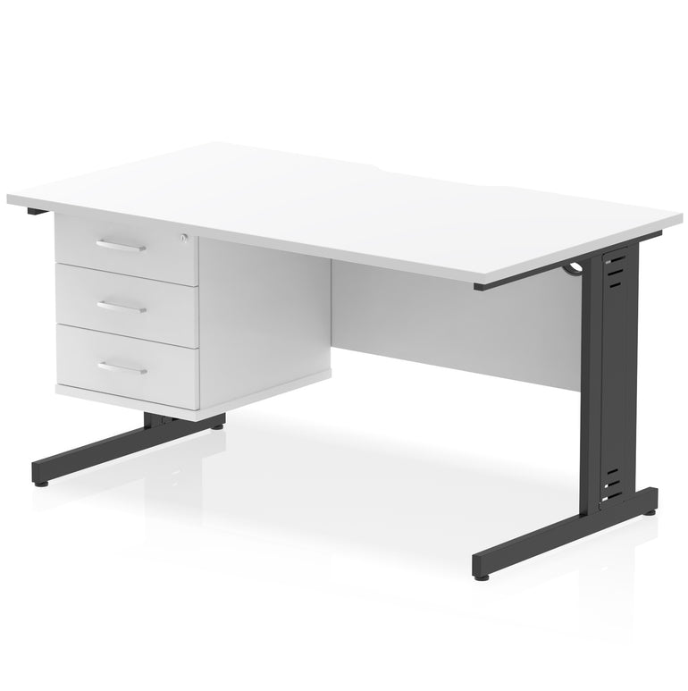 Impulse 1400mm Cable Managed Straight Office Desk with Single Fixed 2 or 3 Drawer Pedestal, Multiple Top & Leg Colours, Durable MFC, Self Assembly, 10 Year Warranty