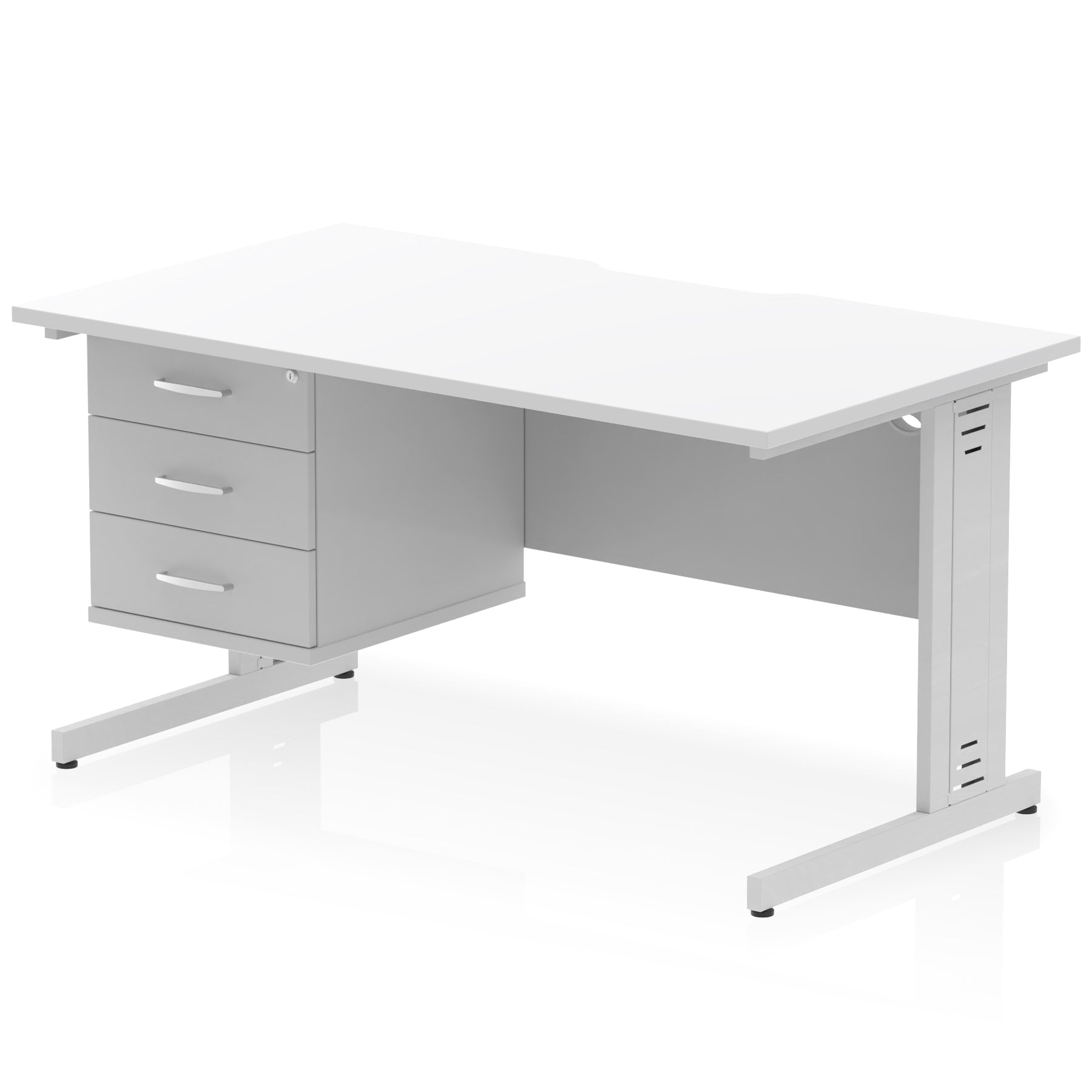 Impulse 1400mm Cable Managed Straight Office Desk with Single Fixed 2 or 3 Drawer Pedestal, Multiple Top & Leg Colours, Durable MFC, Self Assembly, 10 Year Warranty