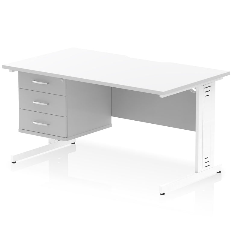 Impulse 1400mm Cable Managed Straight Office Desk with Single Fixed 2 or 3 Drawer Pedestal, Multiple Top & Leg Colours, Durable MFC, Self Assembly, 10 Year Warranty