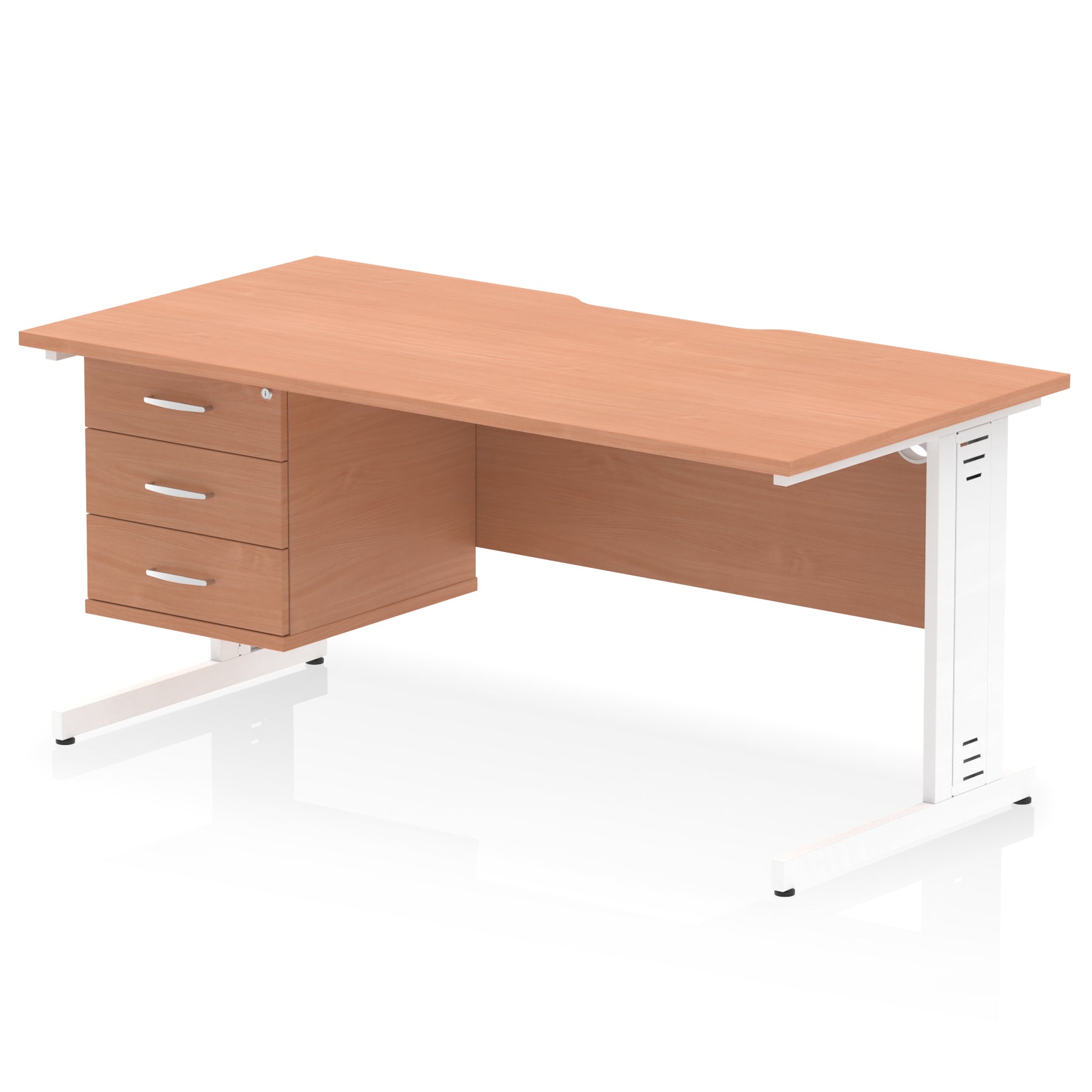 Impulse 1600mm Cable Managed Scalloped Edge Office Desk with Single Fixed Pedestal, 2 or 3 Drawers, Multiple Top & Leg Colours, Durable MFC, 10 Year Warranty