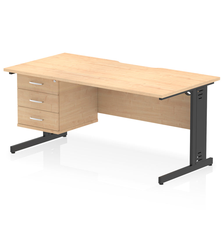 Impulse 1600mm Cable Managed Scalloped Edge Office Desk with Single Fixed Pedestal, 2 or 3 Drawers, Multiple Top & Leg Colours, Durable MFC, 10 Year Warranty