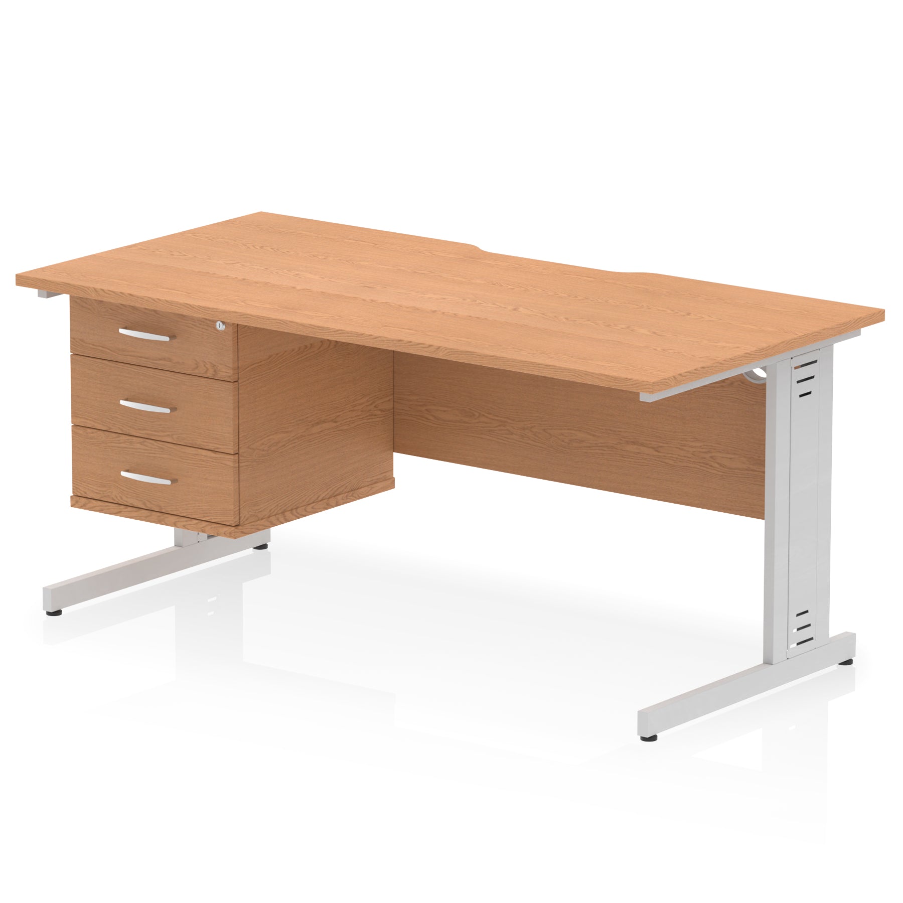 Impulse 1600mm Cable Managed Scalloped Edge Office Desk with Single Fixed Pedestal, 2 or 3 Drawers, Multiple Top & Leg Colours, Durable MFC, 10 Year Warranty