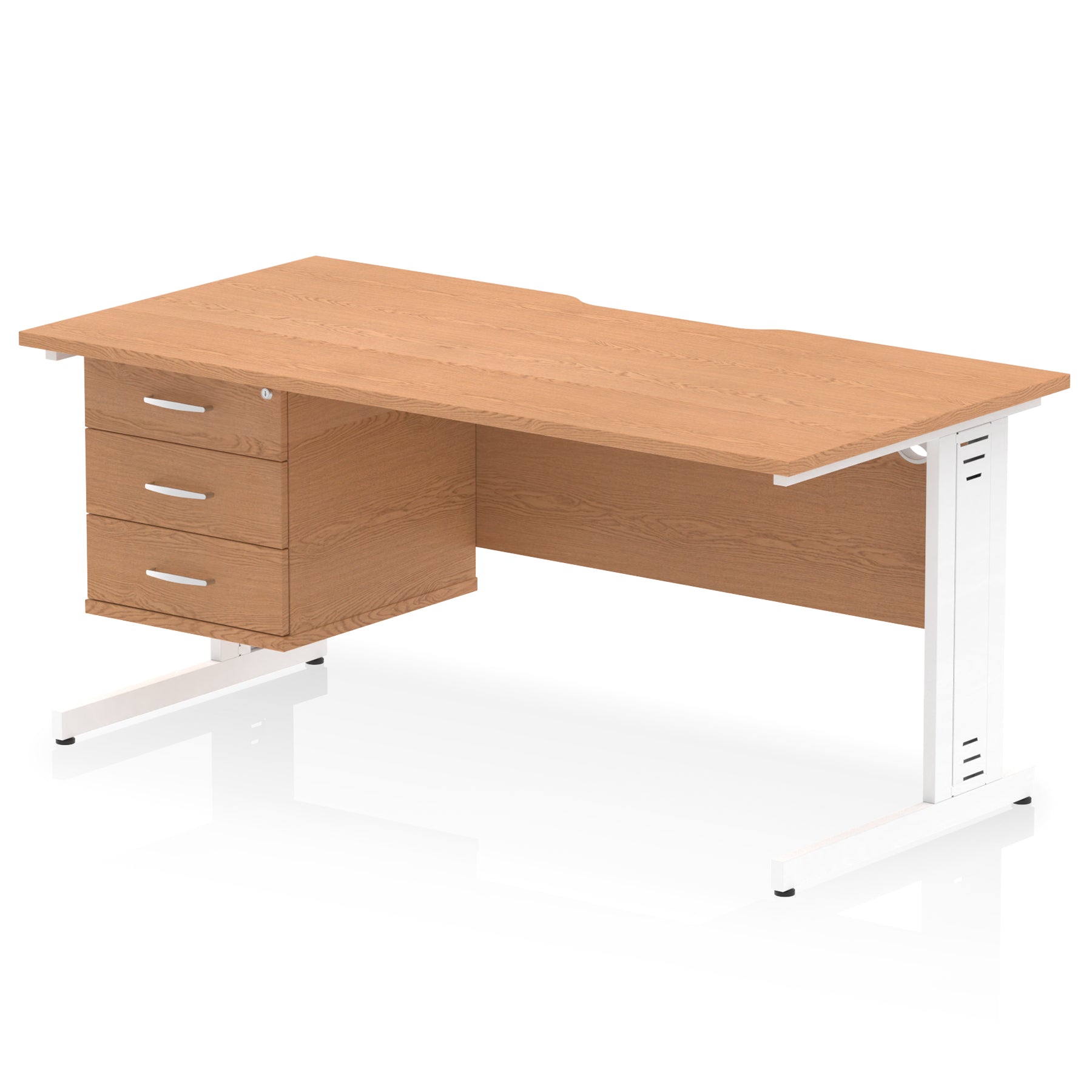 Impulse 1600mm Cable Managed Scalloped Edge Office Desk with Single Fixed Pedestal, 2 or 3 Drawers, Multiple Top & Leg Colours, Durable MFC, 10 Year Warranty