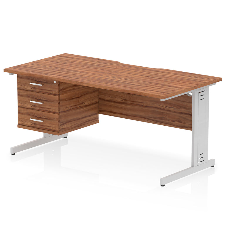 Impulse 1600mm Cable Managed Scalloped Edge Office Desk with Single Fixed Pedestal, 2 or 3 Drawers, Multiple Top & Leg Colours, Durable MFC, 10 Year Warranty