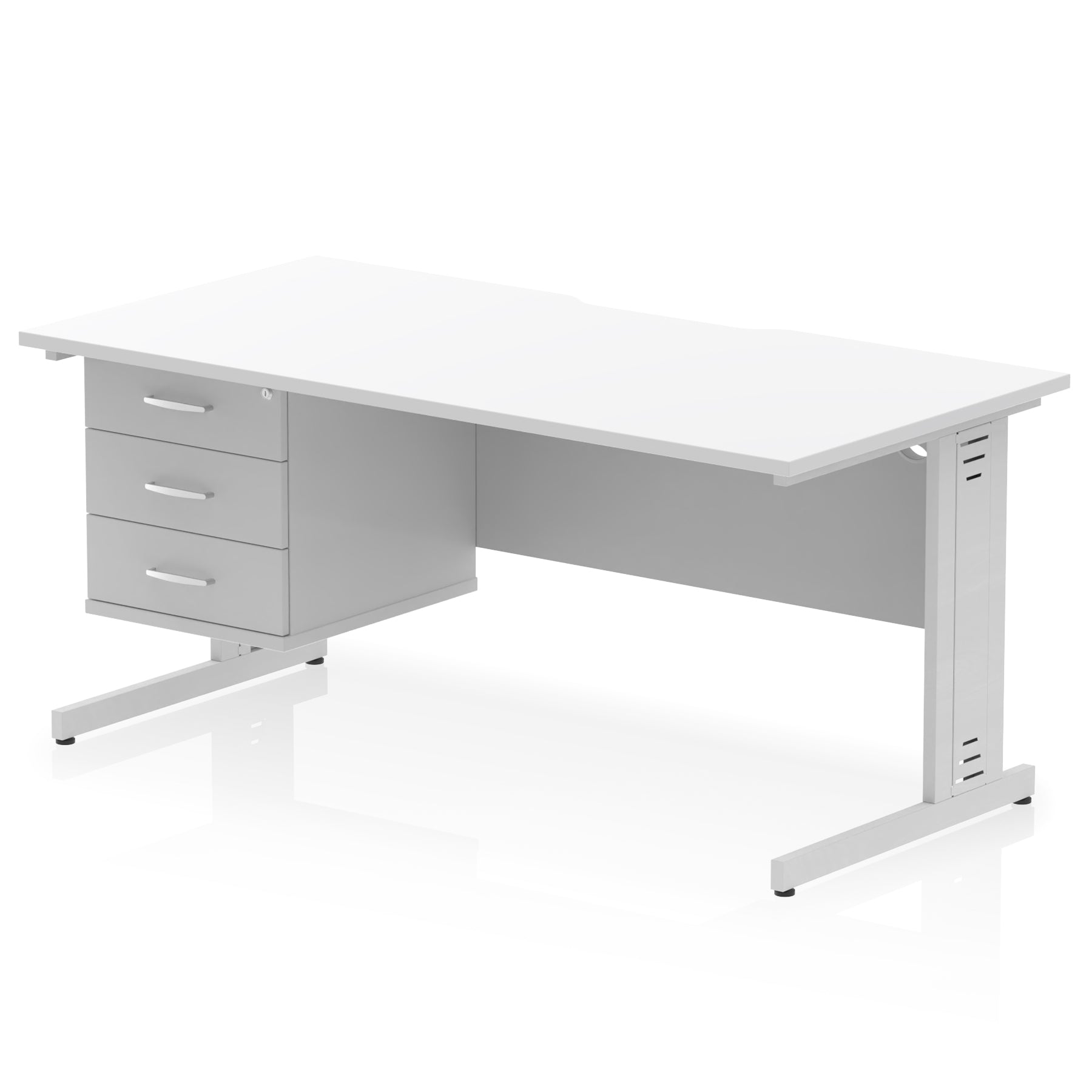 Impulse 1600mm Cable Managed Scalloped Edge Office Desk with Single Fixed Pedestal, 2 or 3 Drawers, Multiple Top & Leg Colours, Durable MFC, 10 Year Warranty