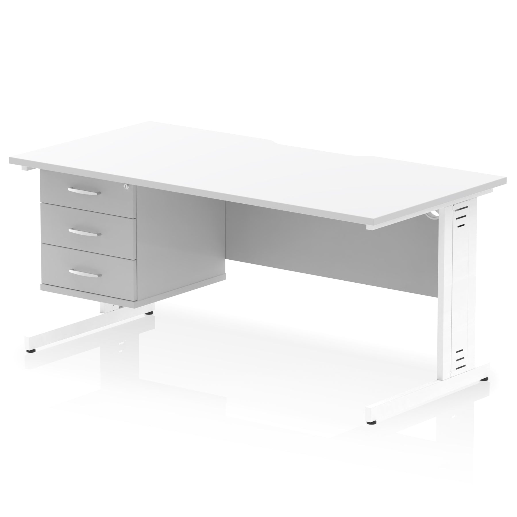 Impulse 1600mm Cable Managed Scalloped Edge Office Desk with Single Fixed Pedestal, 2 or 3 Drawers, Multiple Top & Leg Colours, Durable MFC, 10 Year Warranty