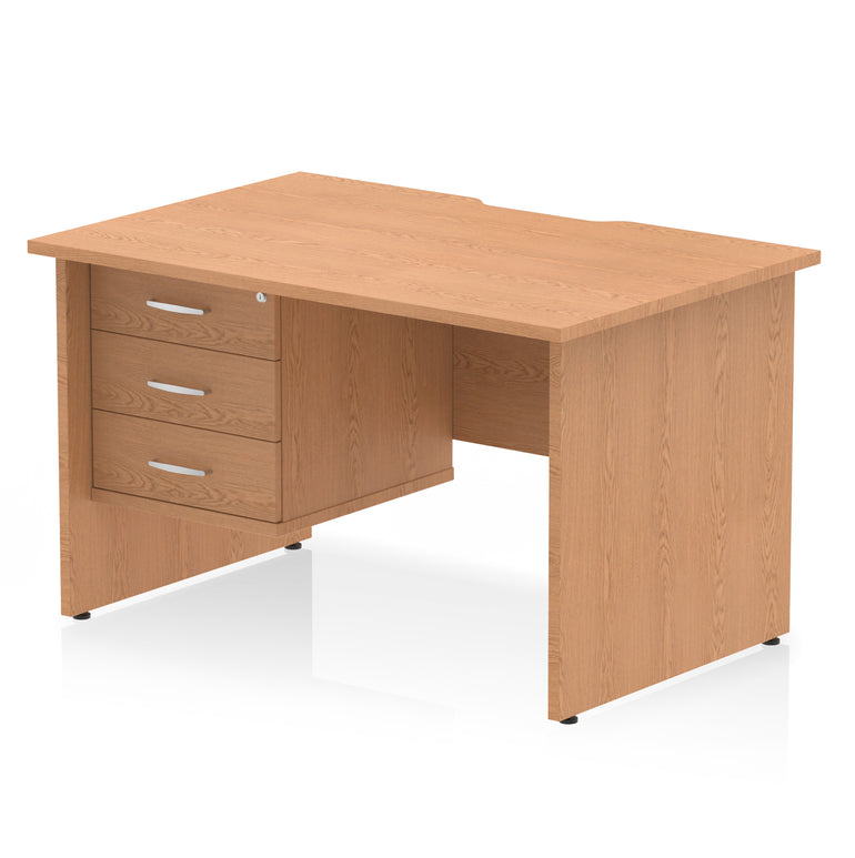 Impulse 1200mm Scalloped Edge Office Desk with Fixed 2 or 3 Drawer Pedestal – Multiple Finishes & Leg Colours – MFC – Self-Assembly – 10 Year Warranty