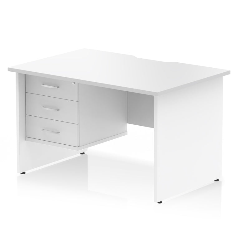 Impulse 1200mm Scalloped Edge Office Desk with Fixed 2 or 3 Drawer Pedestal – Multiple Finishes & Leg Colours – MFC – Self-Assembly – 10 Year Warranty