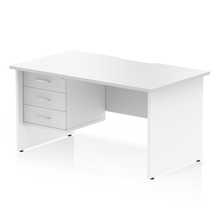 Impulse Scalloped Edge 1400mm Straight Office Desk with Single 2 or 3 Drawer Pedestal, Multiple Finishes & Leg Colours, MFC, Self-Assembly, 10 Year Warranty