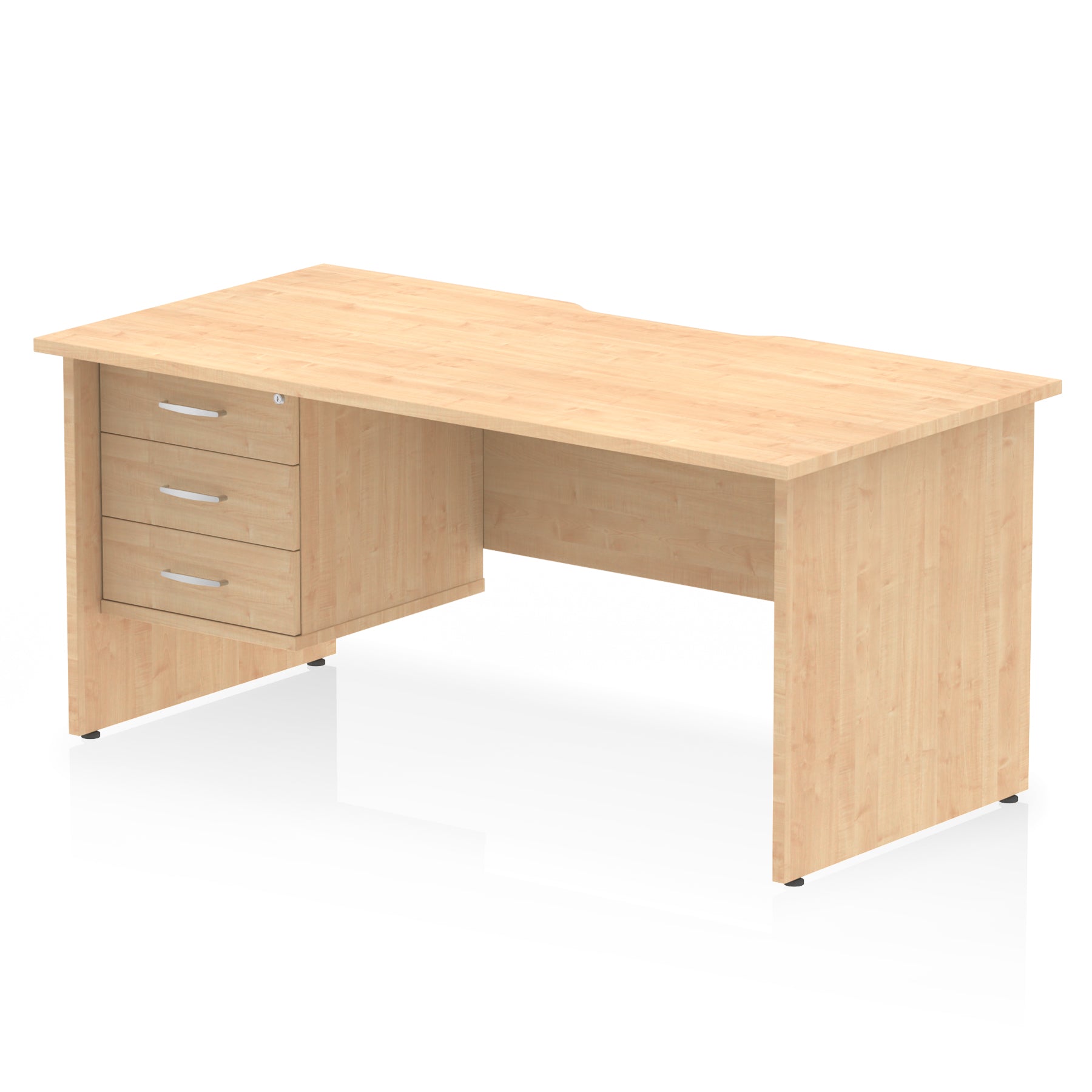 Impulse 1600mm Straight Office Desk with Scalloped Edge, Single Fixed Pedestal (2 or 3 Drawer), Multiple Colours, Durable MFC, 10 Year Warranty
