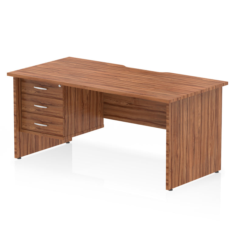 Impulse 1600mm Straight Office Desk with Scalloped Edge, Single Fixed Pedestal (2 or 3 Drawer), Multiple Colours, Durable MFC, 10 Year Warranty