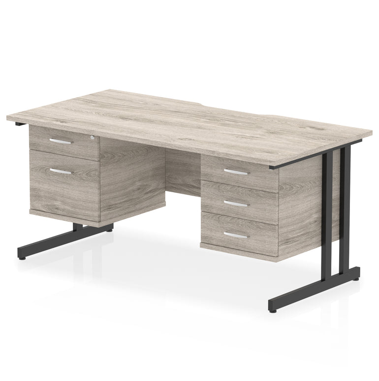 Impulse 1600mm Cantilever Desk with Scalloped Edge & 2 Fixed Pedestals – Choice of Wood or White Finishes, Leg Colours & Drawer Options – MFC, Self Assembly, 10 Year Warranty
