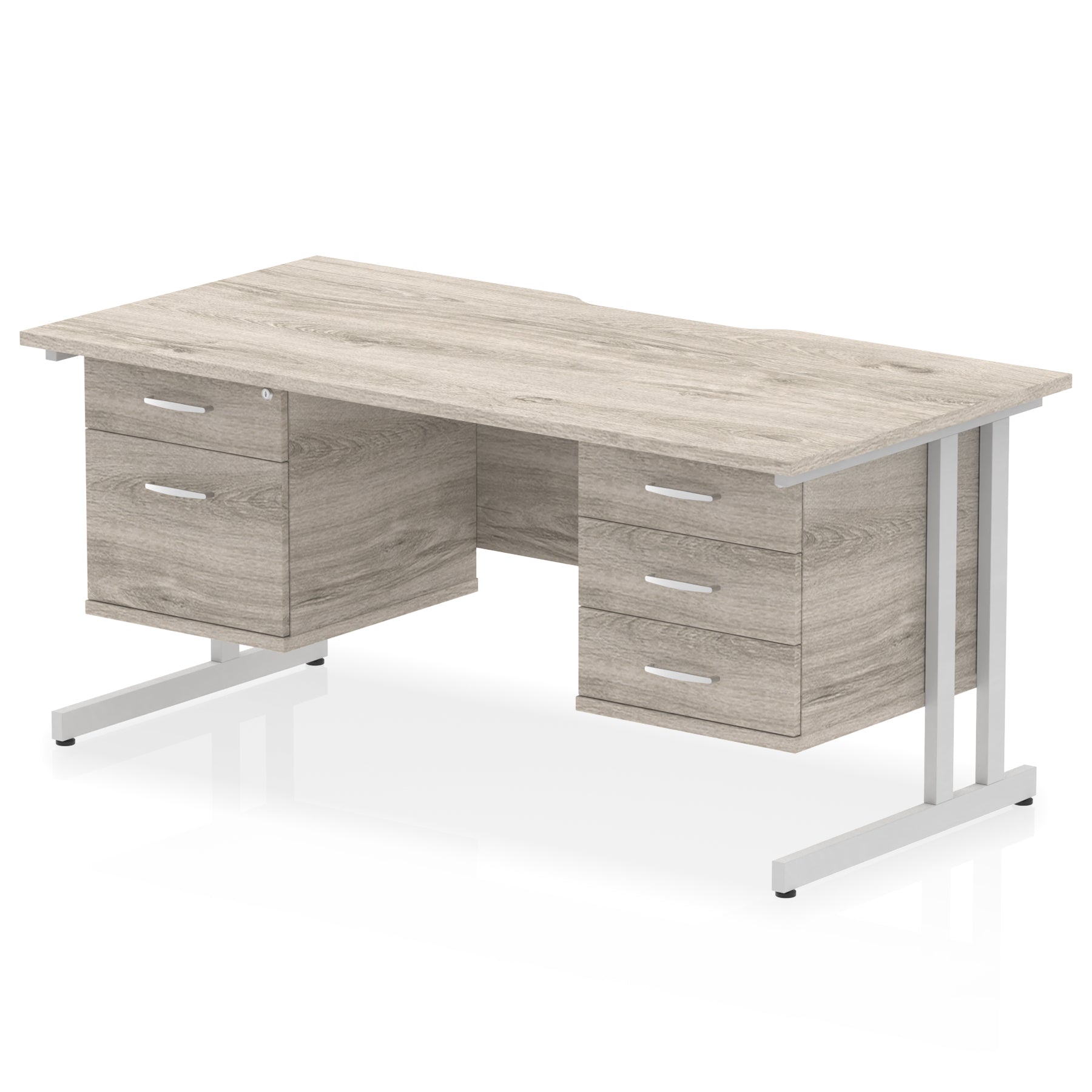 Impulse 1600mm Cantilever Desk with Scalloped Edge & 2 Fixed Pedestals – Choice of Wood or White Finishes, Leg Colours & Drawer Options – MFC, Self Assembly, 10 Year Warranty