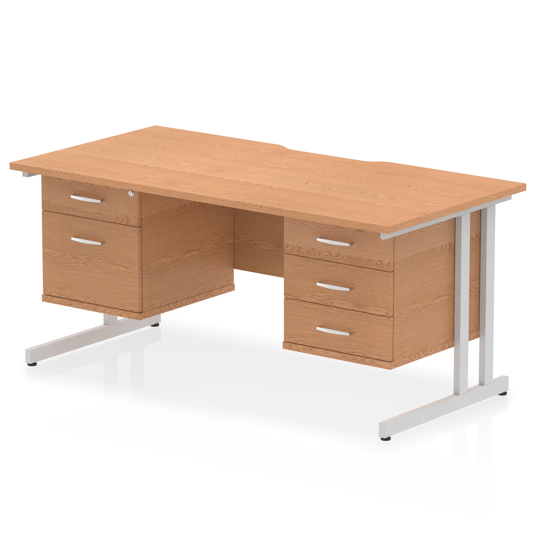 Impulse 1600mm Cantilever Desk with Scalloped Edge & 2 Fixed Pedestals – Choice of Wood or White Finishes, Leg Colours & Drawer Options – MFC, Self Assembly, 10 Year Warranty