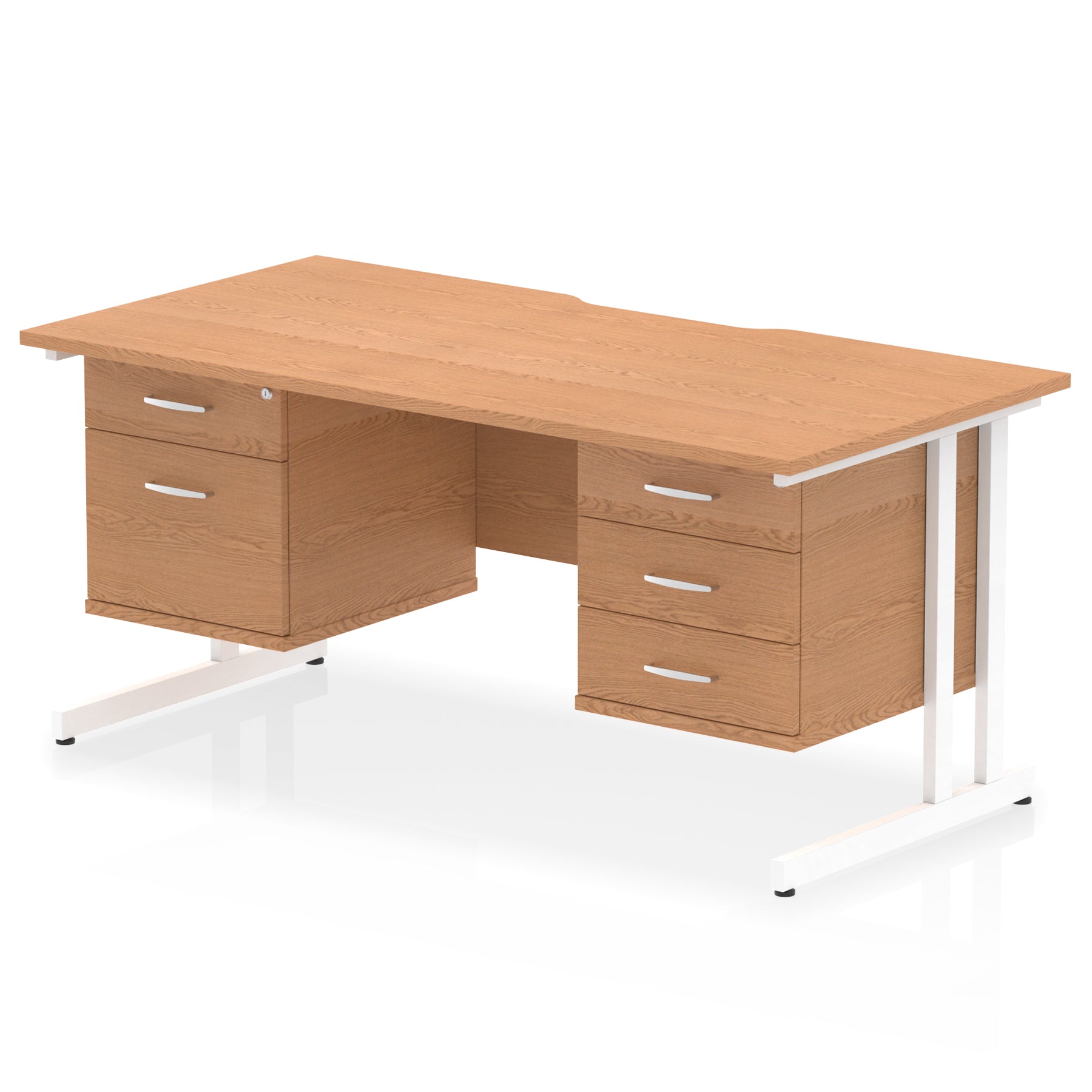 Impulse 1600mm Cantilever Desk with Scalloped Edge & 2 Fixed Pedestals – Choice of Wood or White Finishes, Leg Colours & Drawer Options – MFC, Self Assembly, 10 Year Warranty