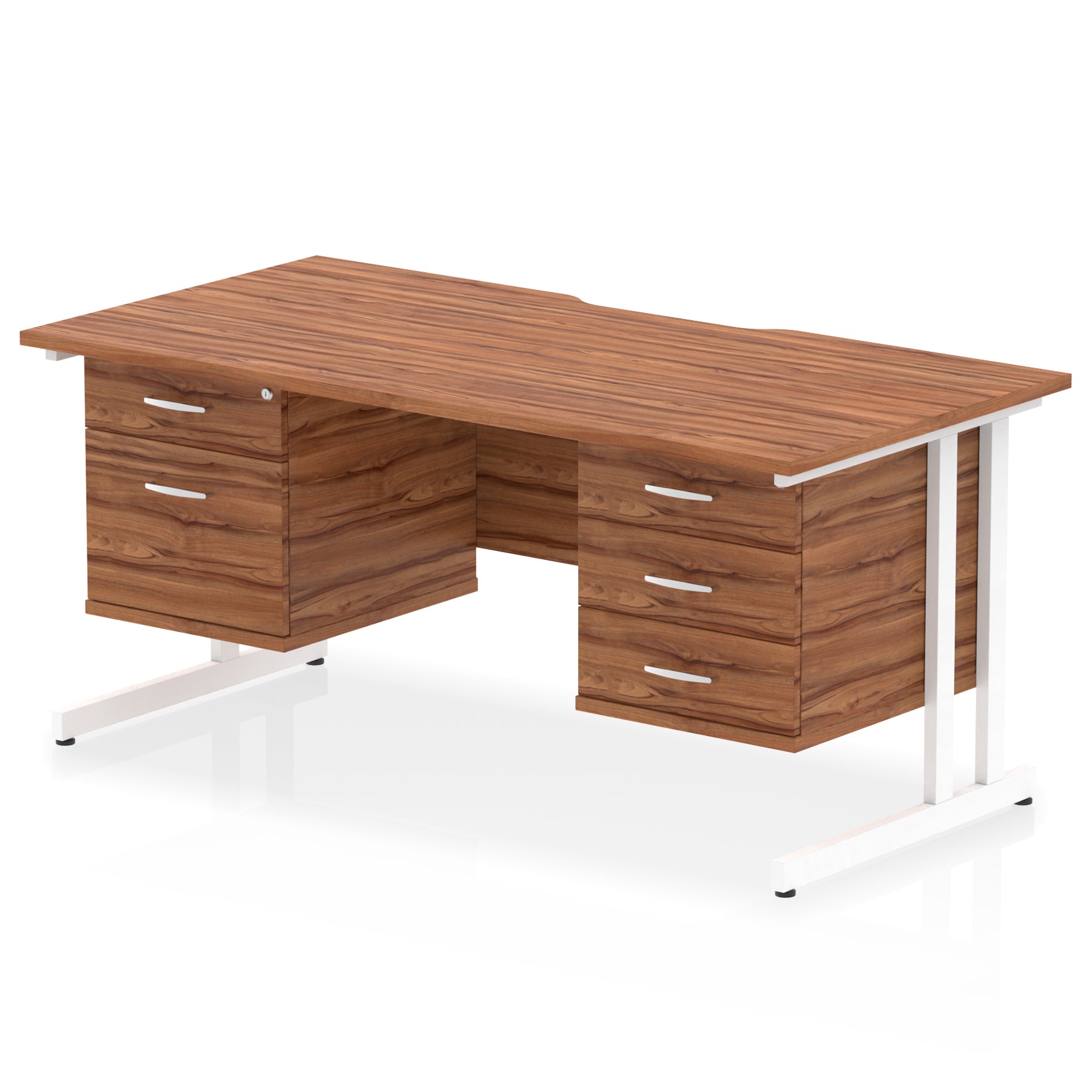 Impulse 1600mm Cantilever Desk with Scalloped Edge & 2 Fixed Pedestals – Choice of Wood or White Finishes, Leg Colours & Drawer Options – MFC, Self Assembly, 10 Year Warranty