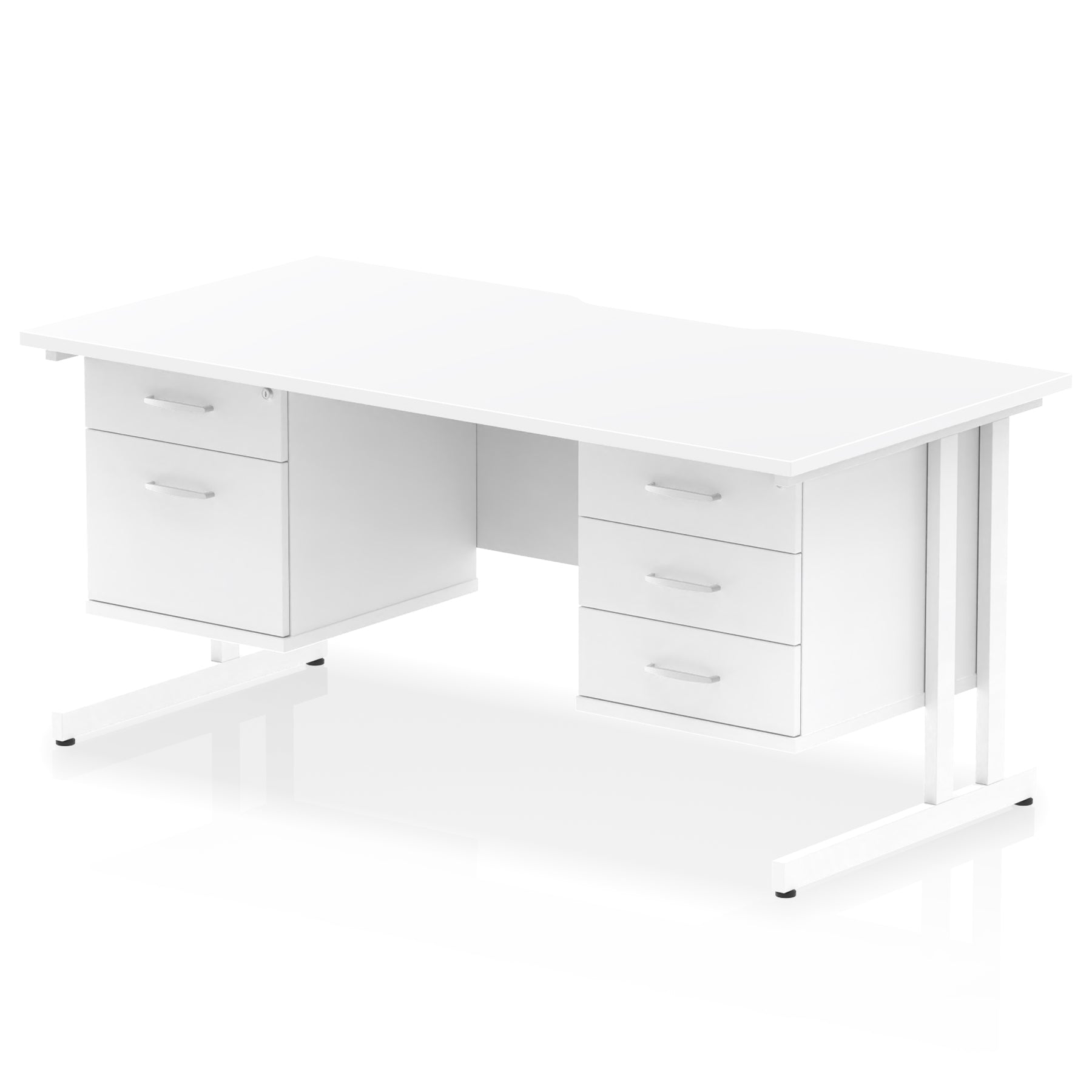 Impulse 1600mm Cantilever Desk with Scalloped Edge & 2 Fixed Pedestals – Choice of Wood or White Finishes, Leg Colours & Drawer Options – MFC, Self Assembly, 10 Year Warranty