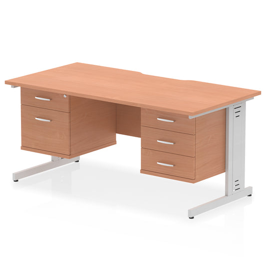 Impulse 1600mm Scalloped Edge Office Desk with Cable Management, 2 Fixed Pedestals, Multiple Wood & Leg Colours, MFC, Self-Assembly, 10 Year Warranty